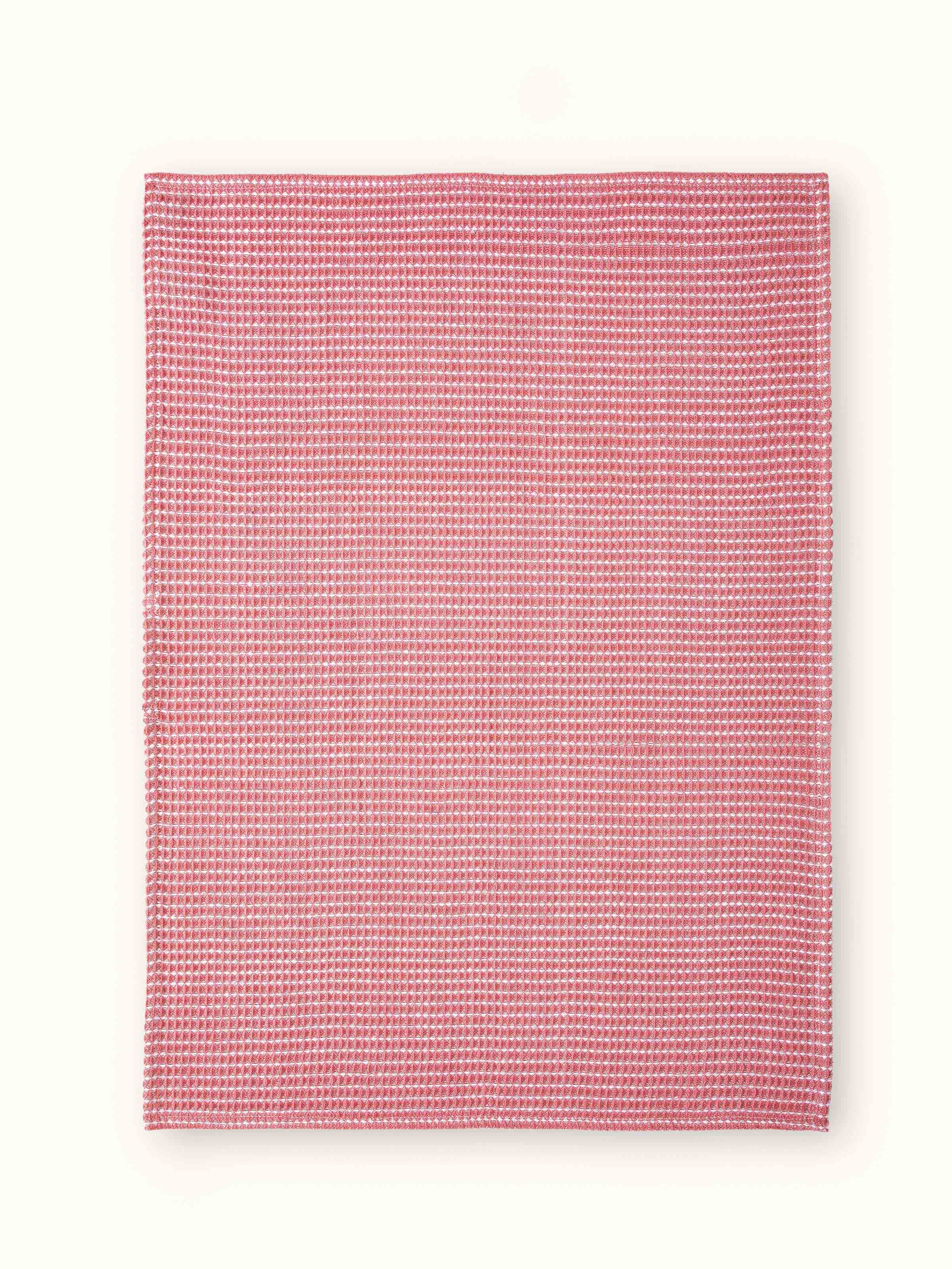 Full view of Arth pink handwoven cotton dish towels (4 pcs) showing the vibrant pink color and handwoven details.