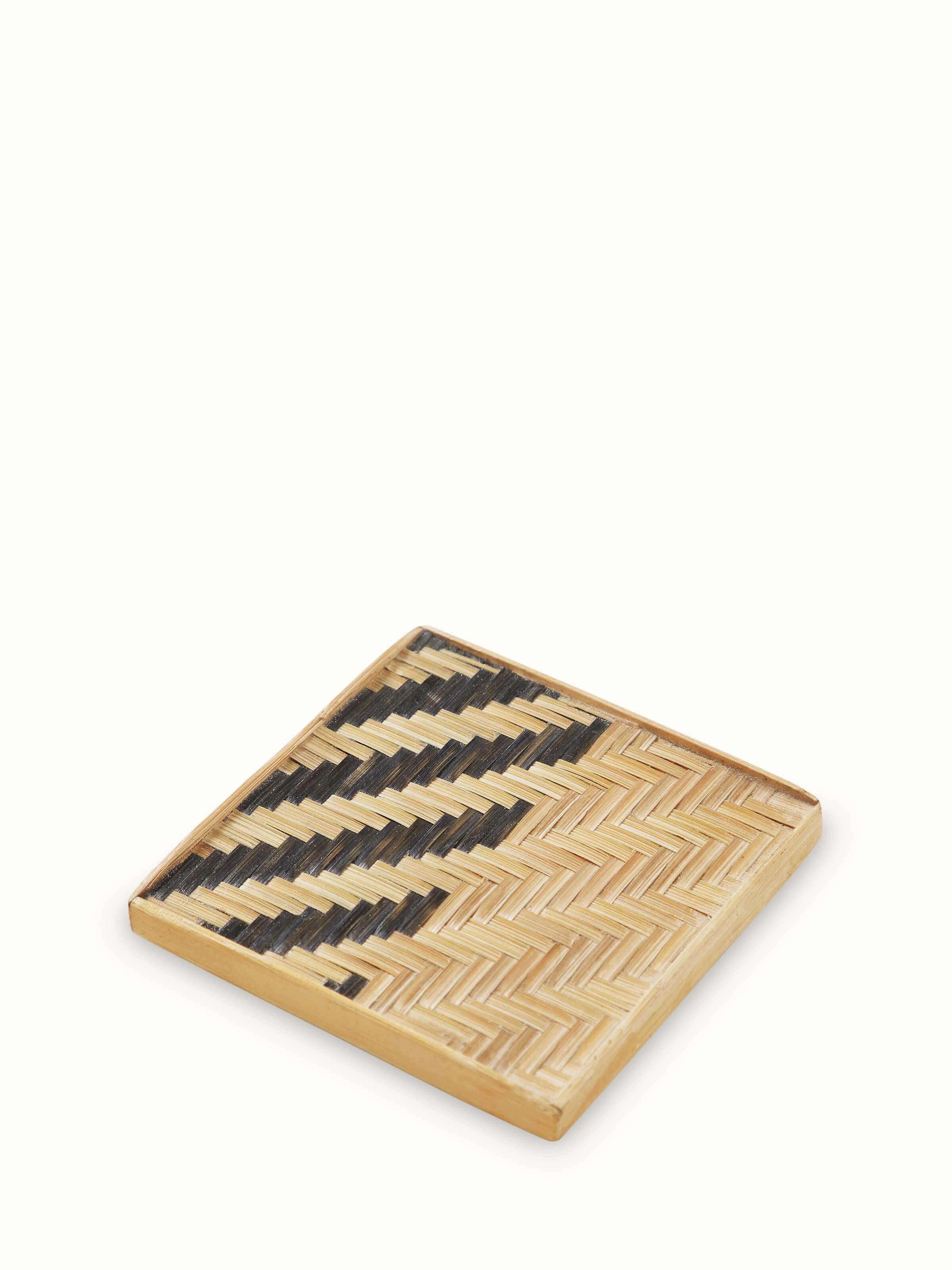 Side view of Naveena grey geometric square natural fibre coasters (6 pcs) highlighting the natural fiber material and geometric design.