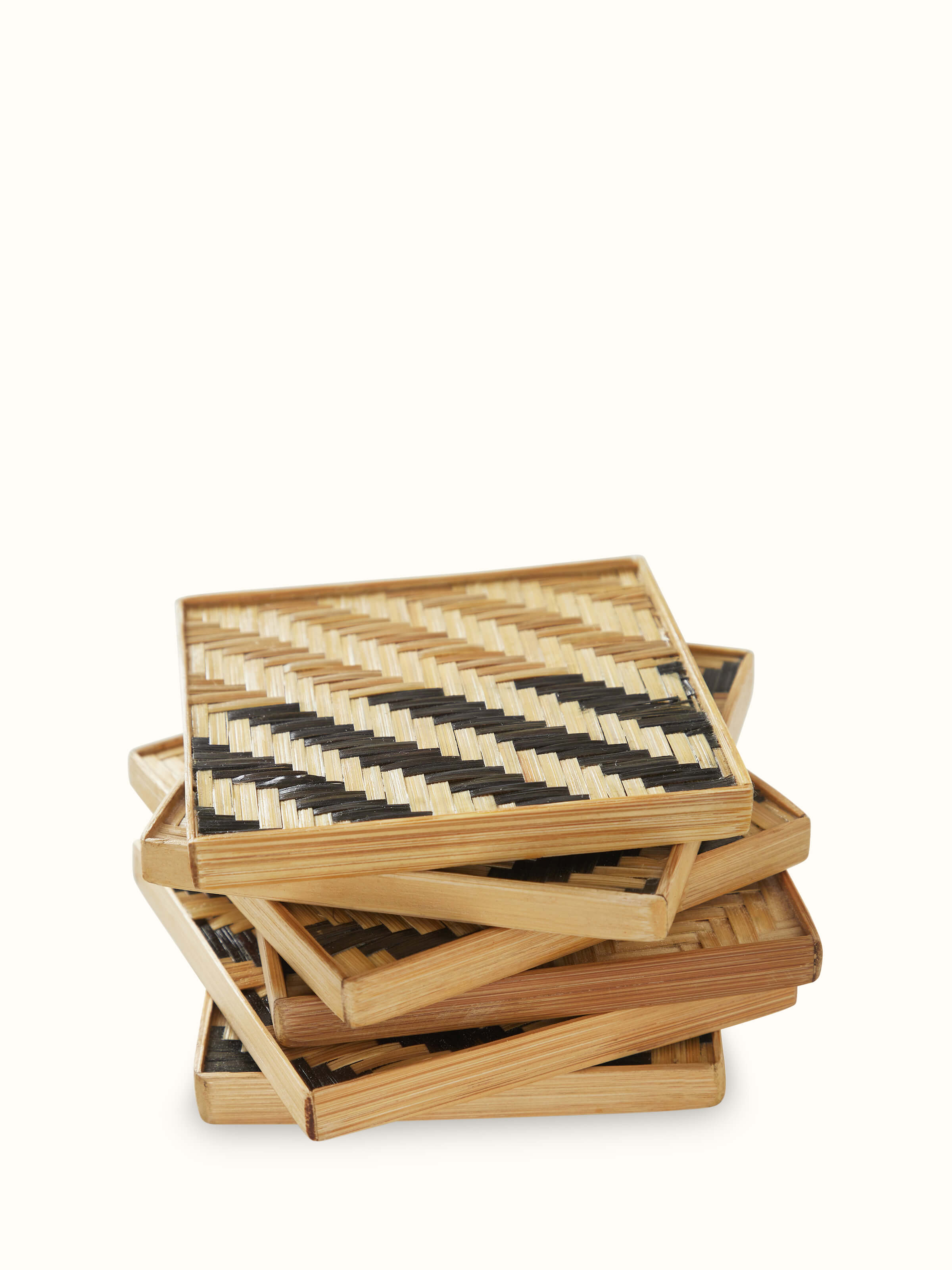 Detailed view of Naveena grey geometric square natural fibre coasters (6 pcs) focusing on the craftsmanship and material quality.