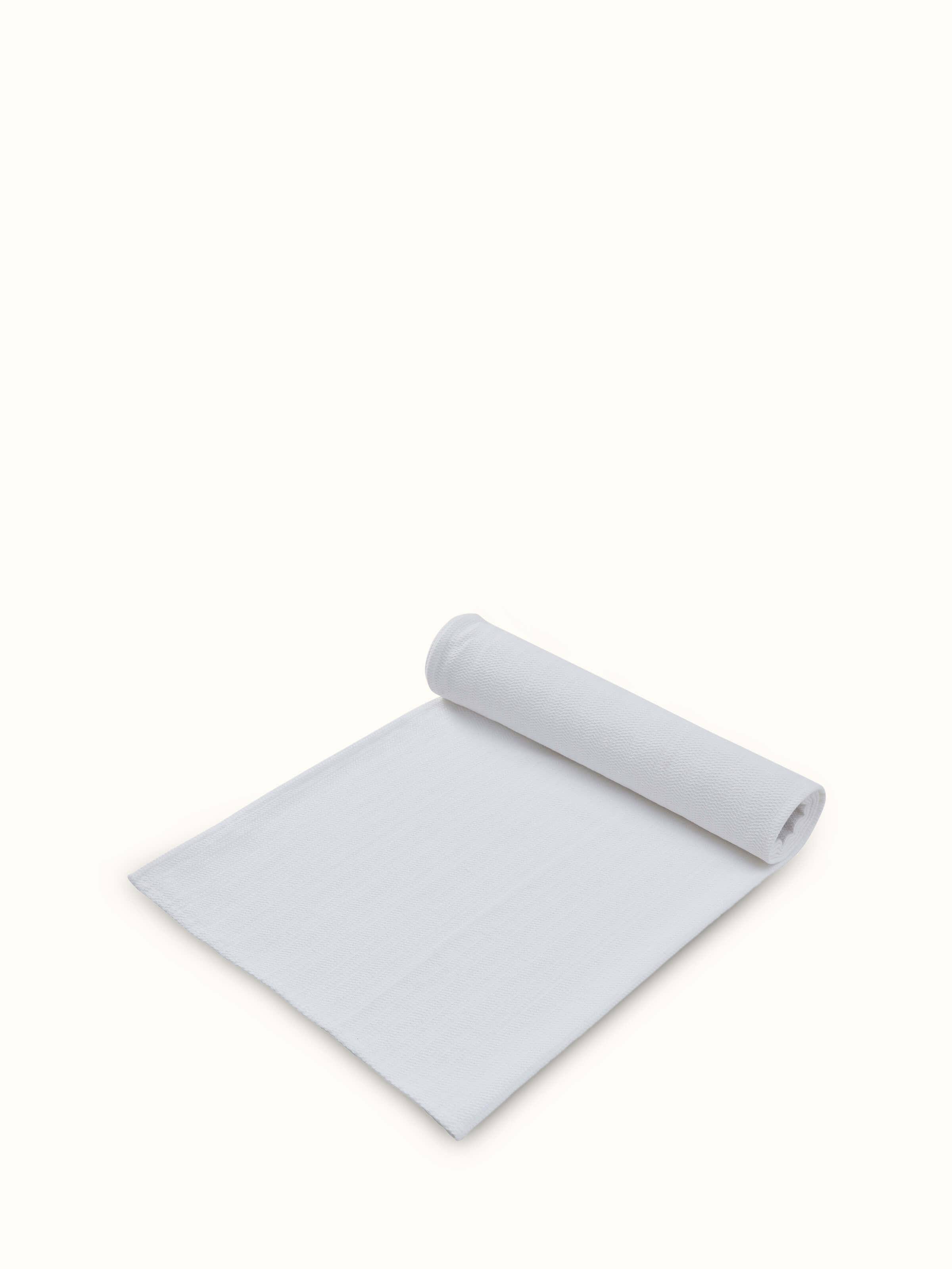 Side view of Vayana stripe white cotton bath towel (XL) displaying its stripe pattern and overall size.