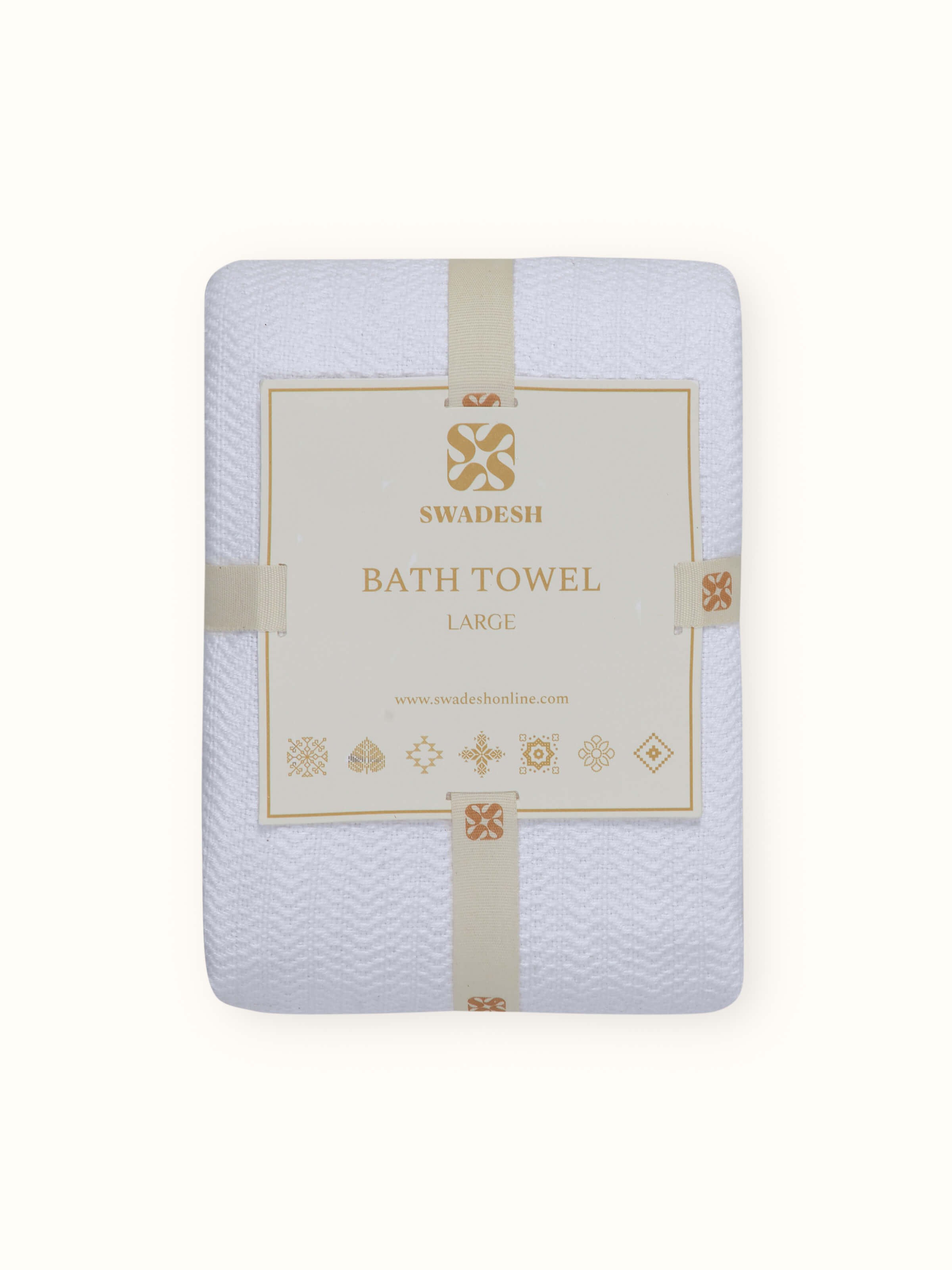 Vayana stripe white cotton striped bath towel (L), featuring the towel in use, emphasizing its functionality