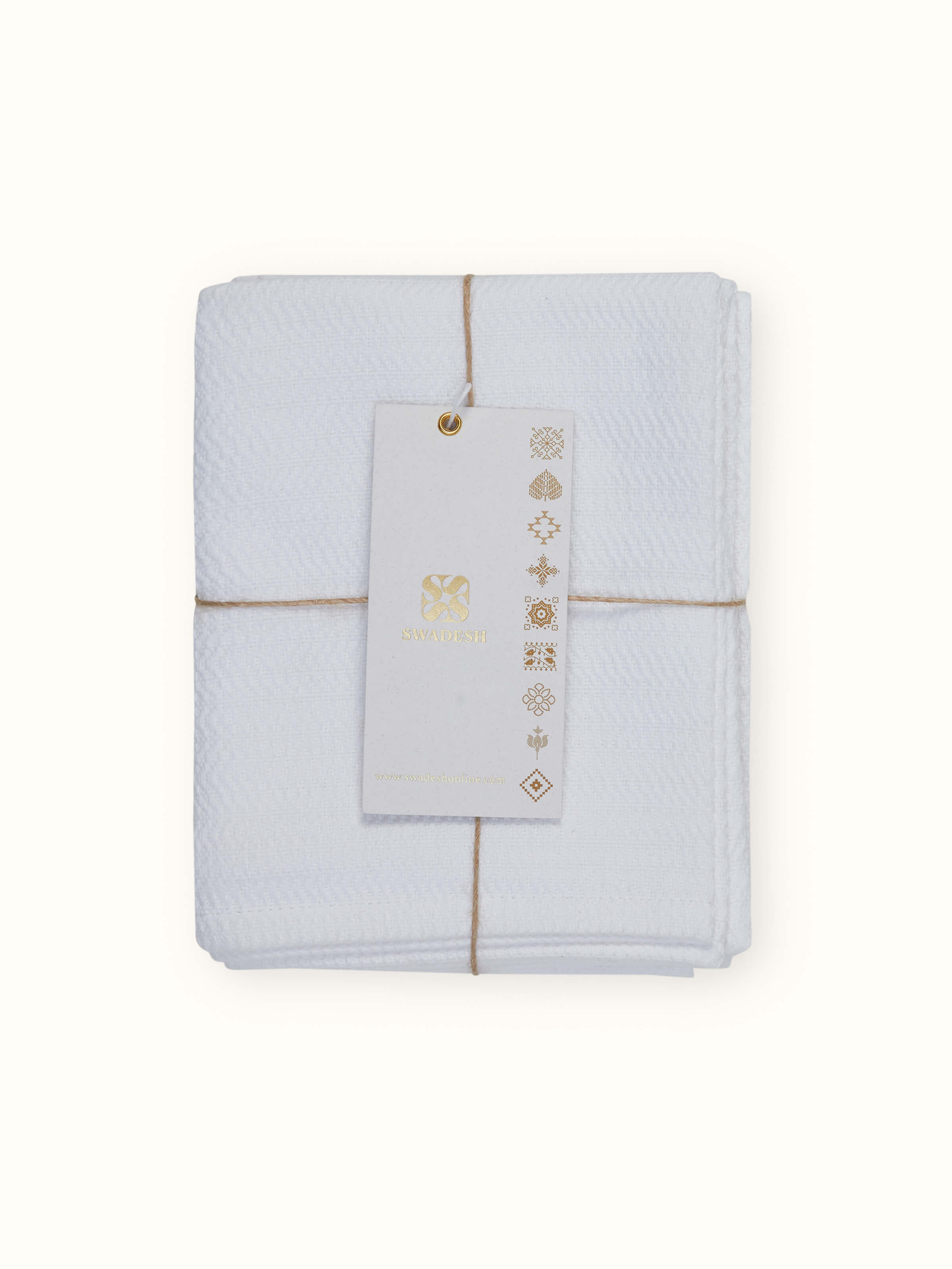 Detailed shot of Vayana stripe white cotton hand towels (2 pcs) focusing on the edge and stripe patterns