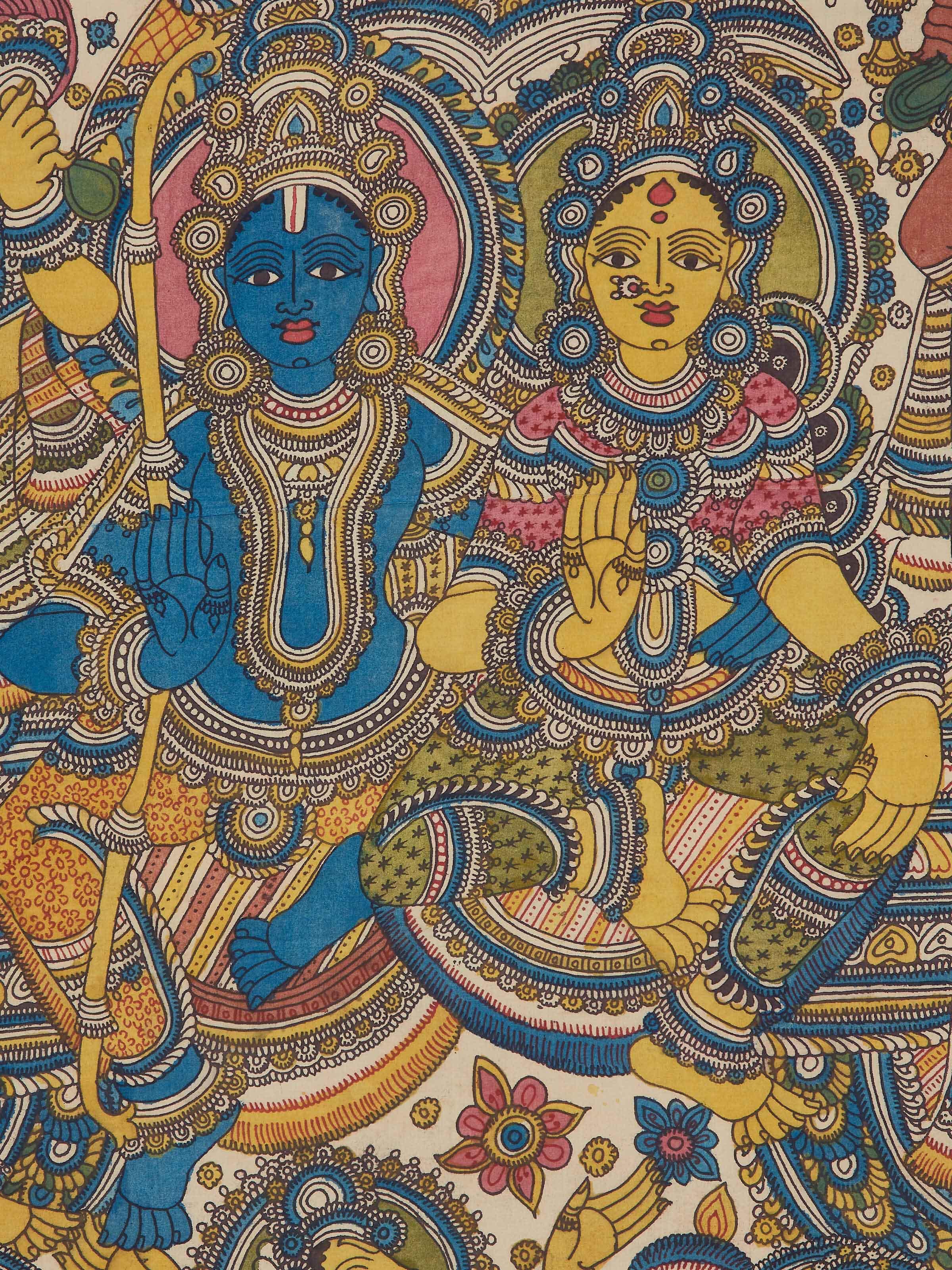 Close-up of Dashavtar Kalamkari Painted Wall Art showcasing the intricate detailing of each Dashavtar depiction
