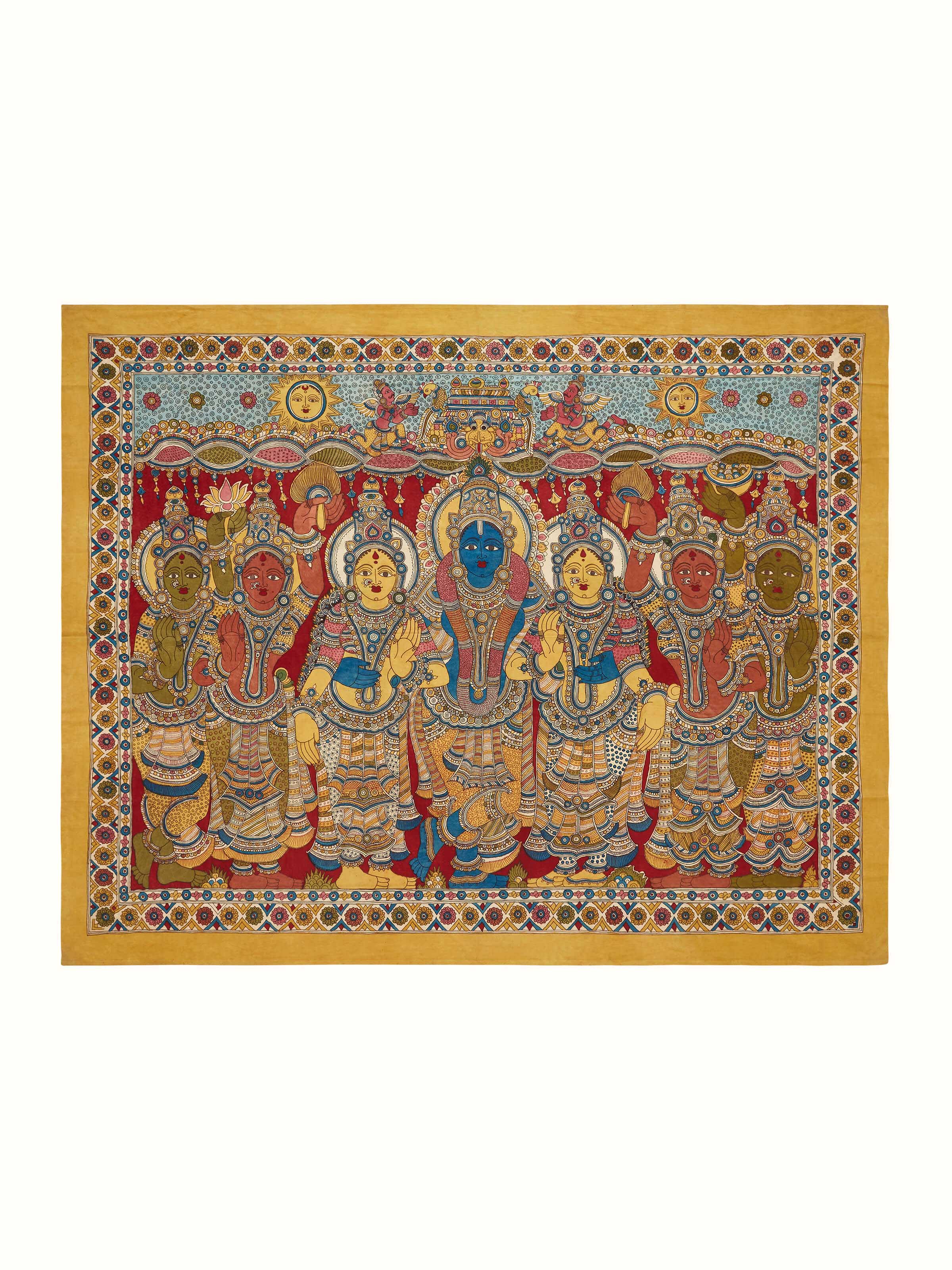 Front view of Kalamkari Hand-painted Wall Art by Swadesh showcasing the vibrant and detailed hand-painted Kalamkari design.