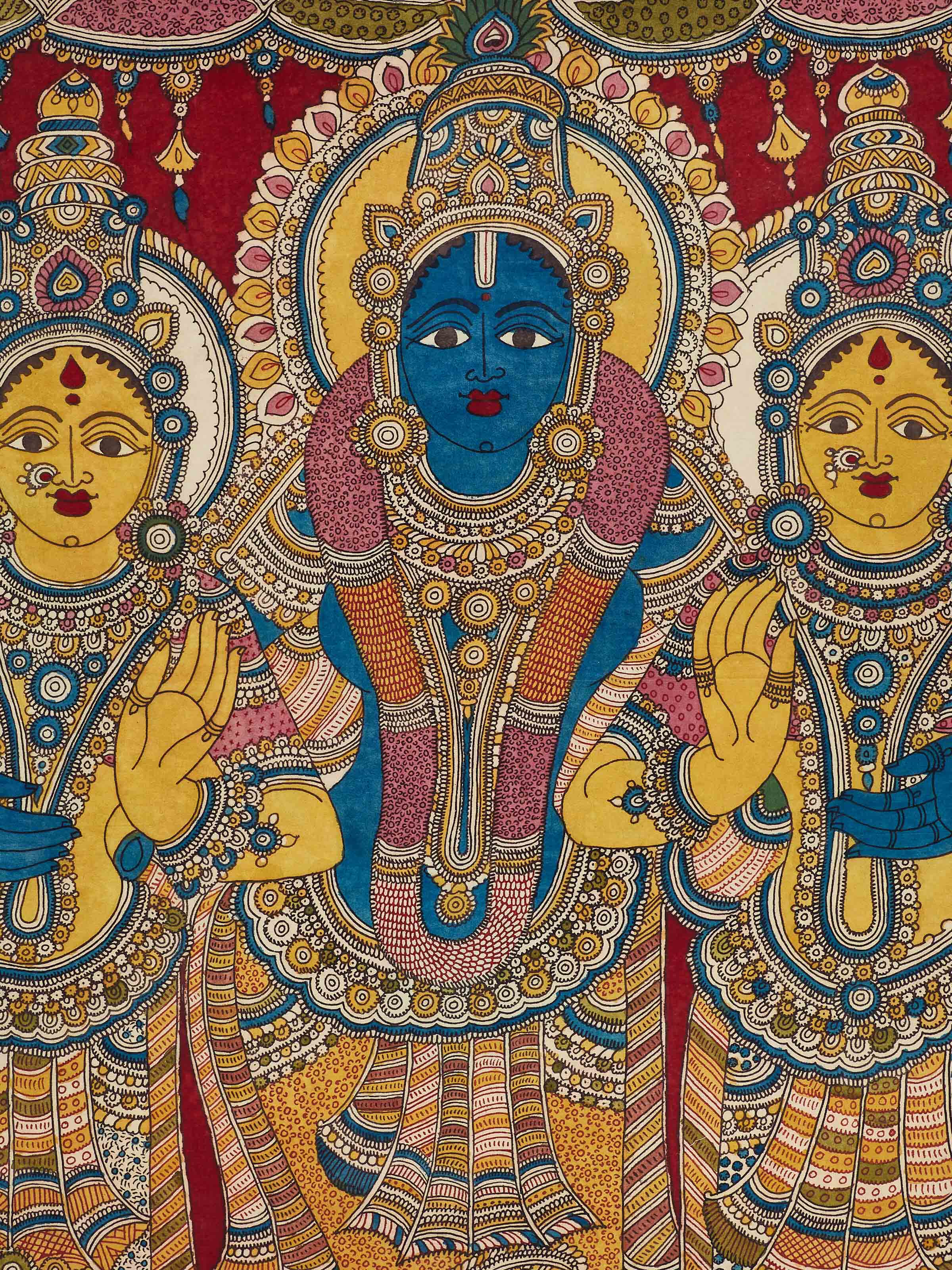 Close-up view of Kalamkari Hand-painted Wall Art by Swadesh showcasing the intricate Kalamkari technique and vibrant colors.
