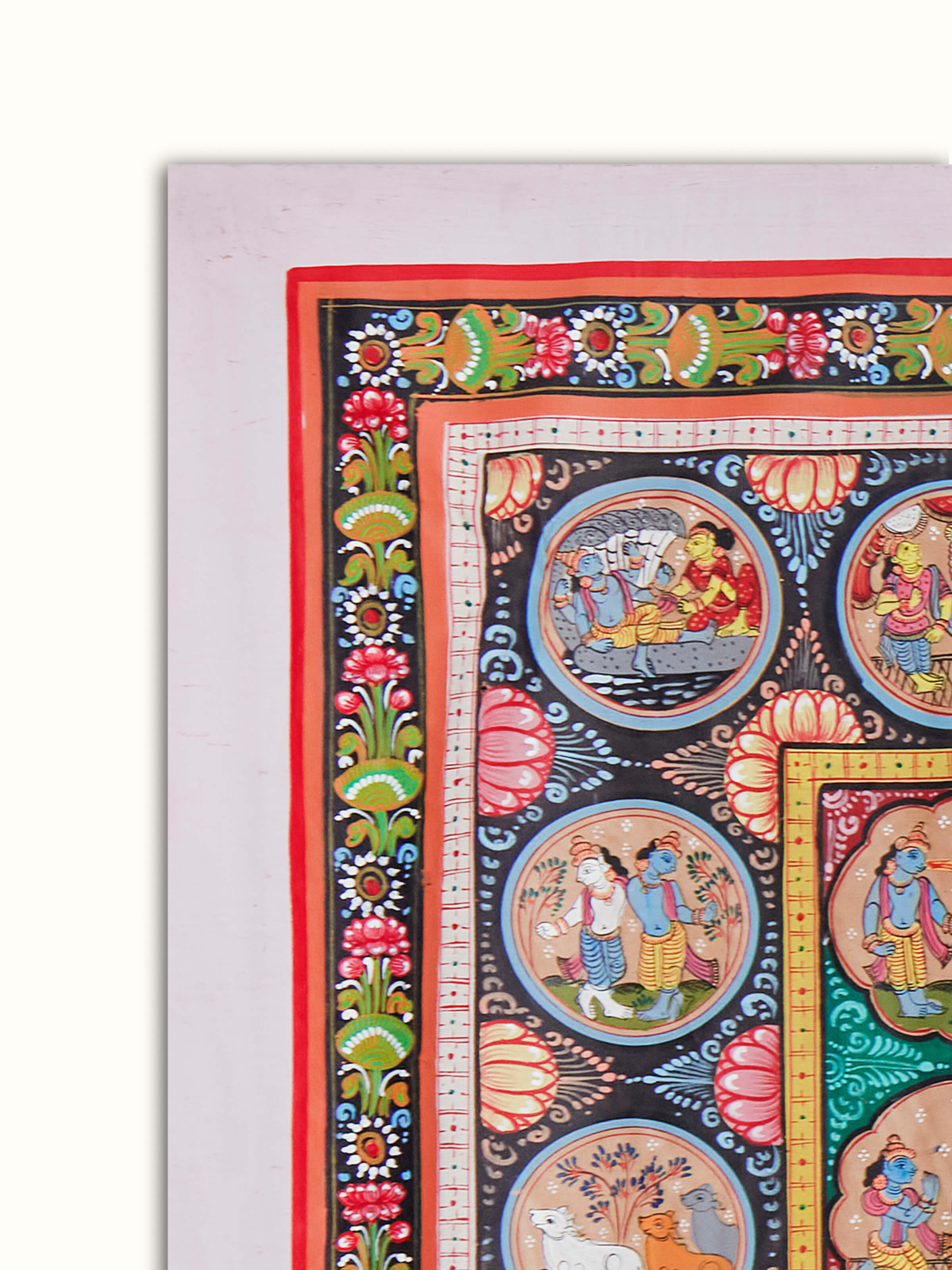 Side view of Pattachitra tales of lord Krishna painting