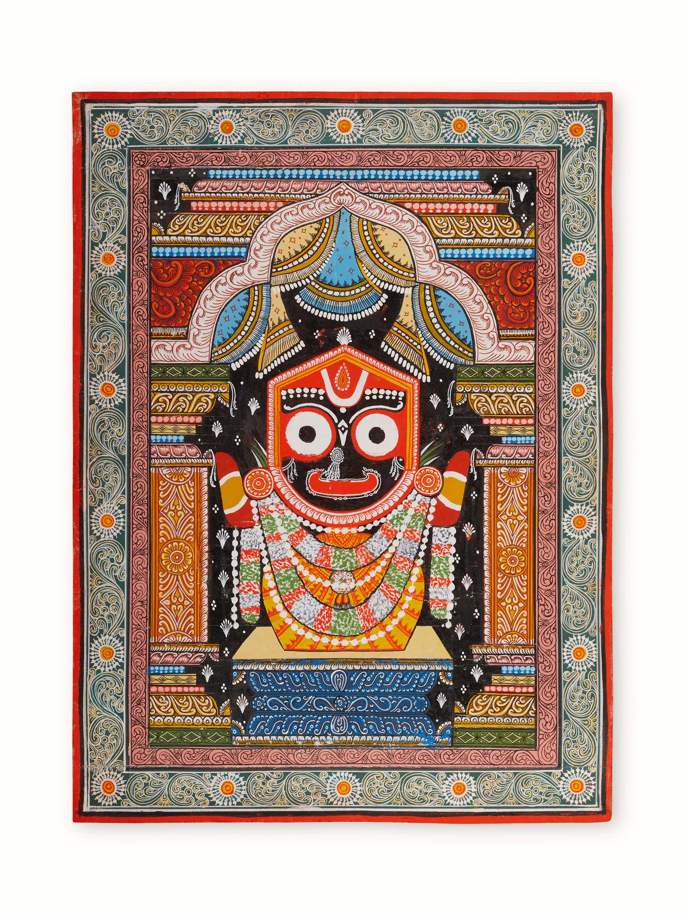Front view of Pattachitra Lord Jagannath painting with vibrant colors and traditional details.