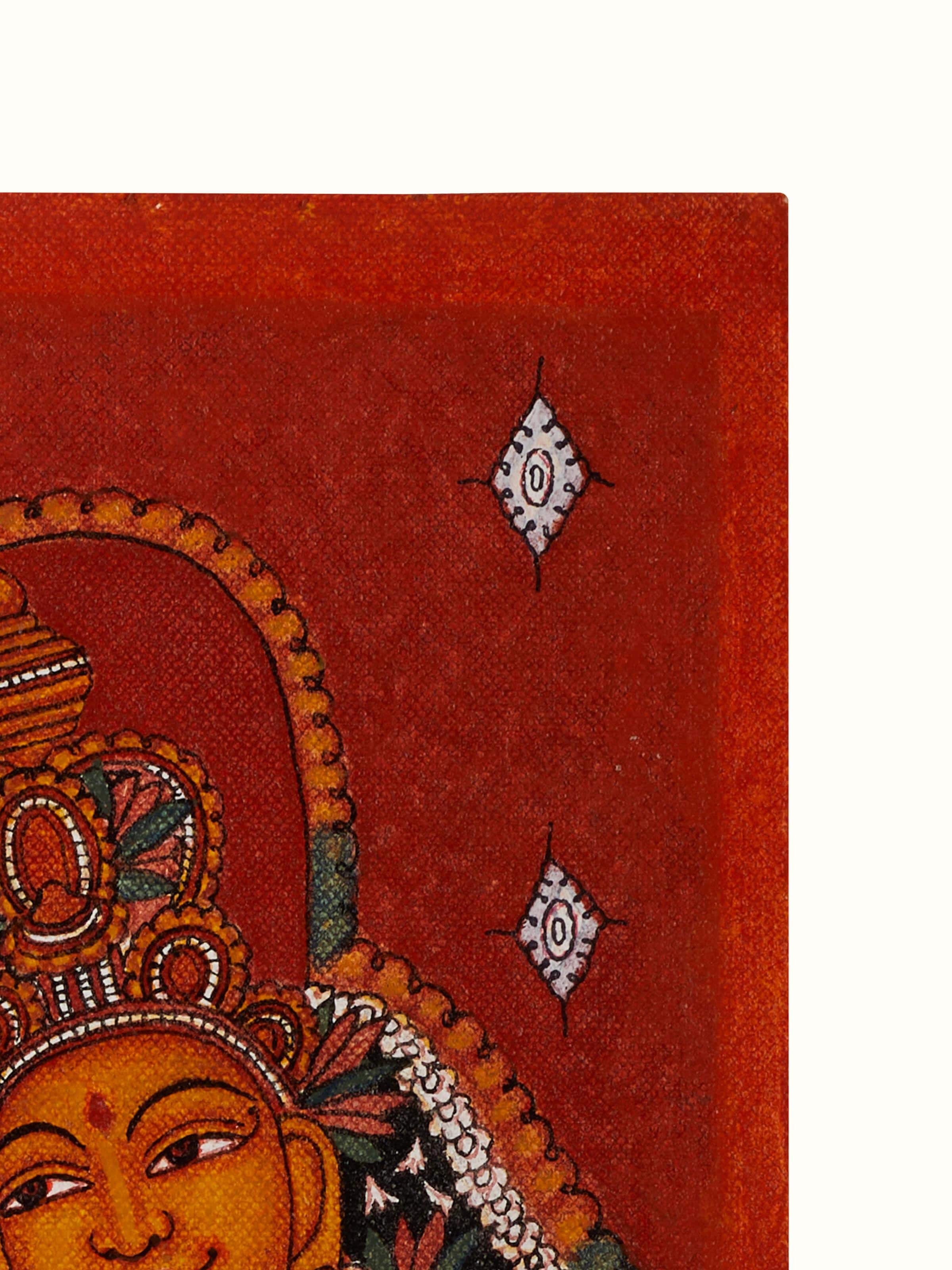 Angled view of Swayamvaram Kerala mural painting, emphasizing the traditional artistry and vibrant details.