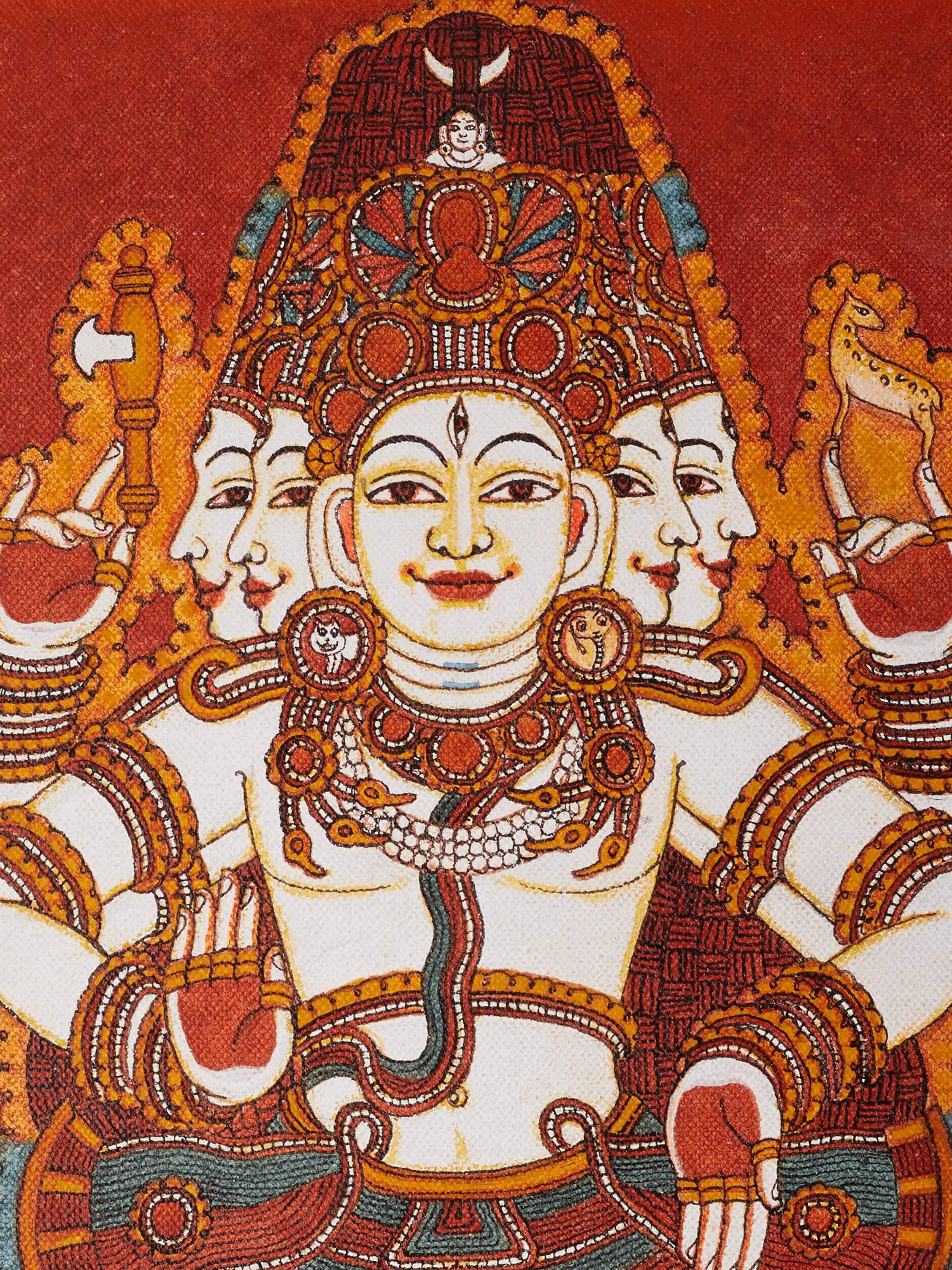 Detailed view of Mukh Siva Kerala mural painting highlighting intricate brushwork and colors
