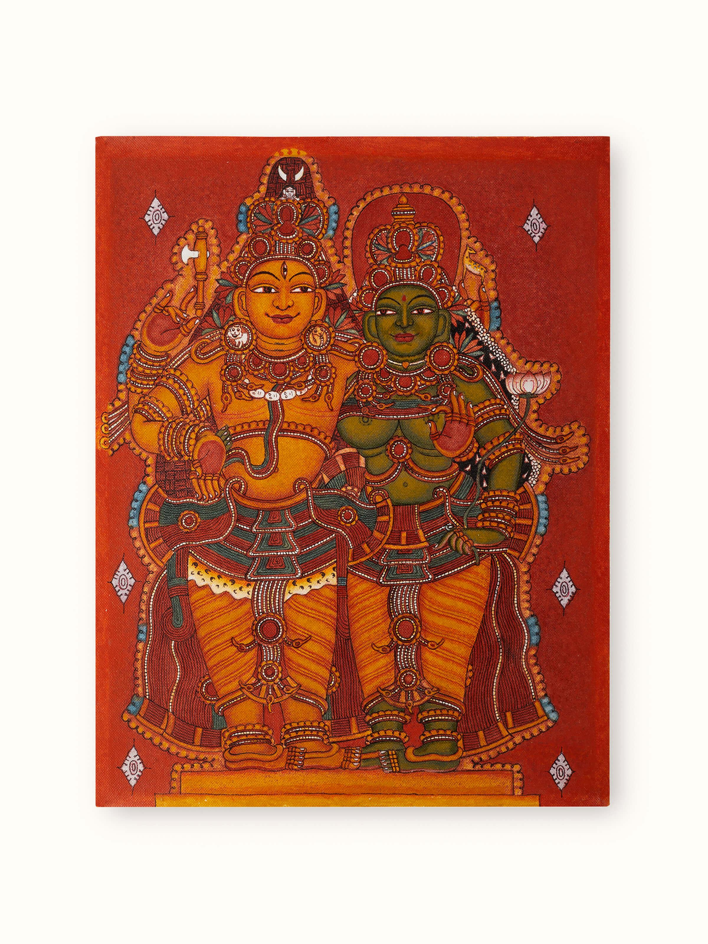 Front view of Swayam Kerala mural painting, displaying vibrant colors and traditional artwork.