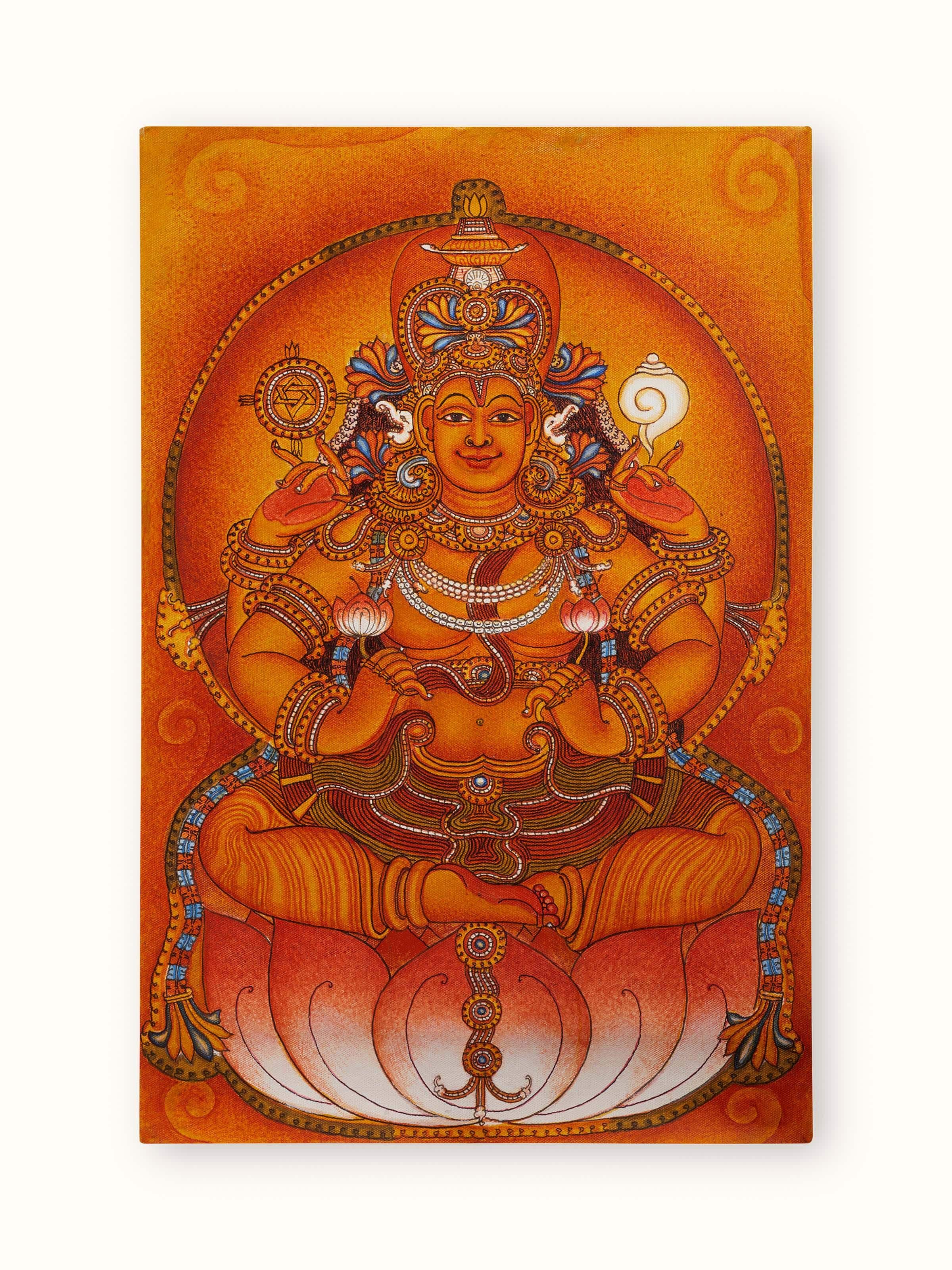 Front view of Gayathri Kerala mural painting highlighting its vibrant colors and traditional artistry