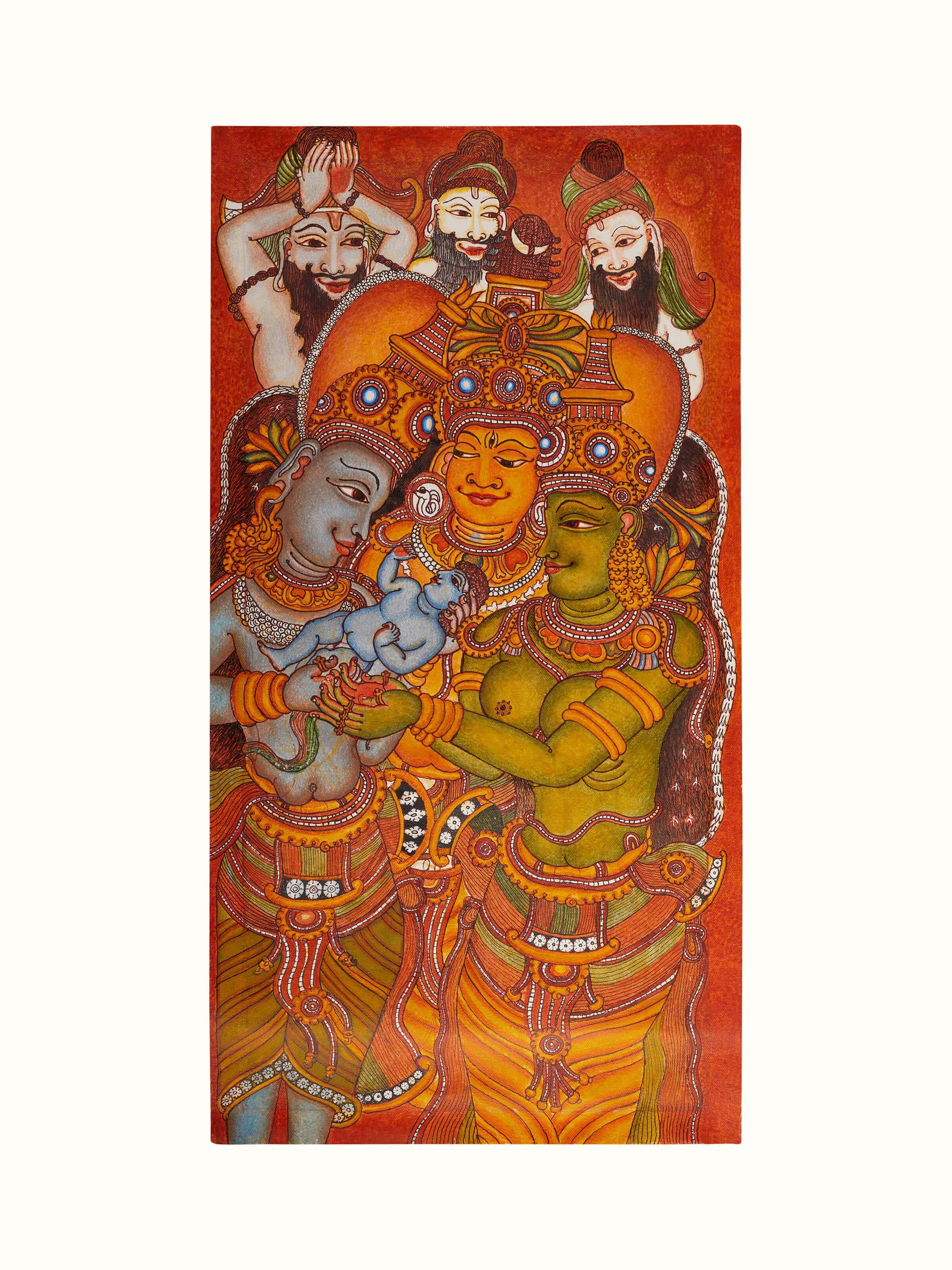 Front view of Kudumbam Kerala Mural Painting showcasing traditional art