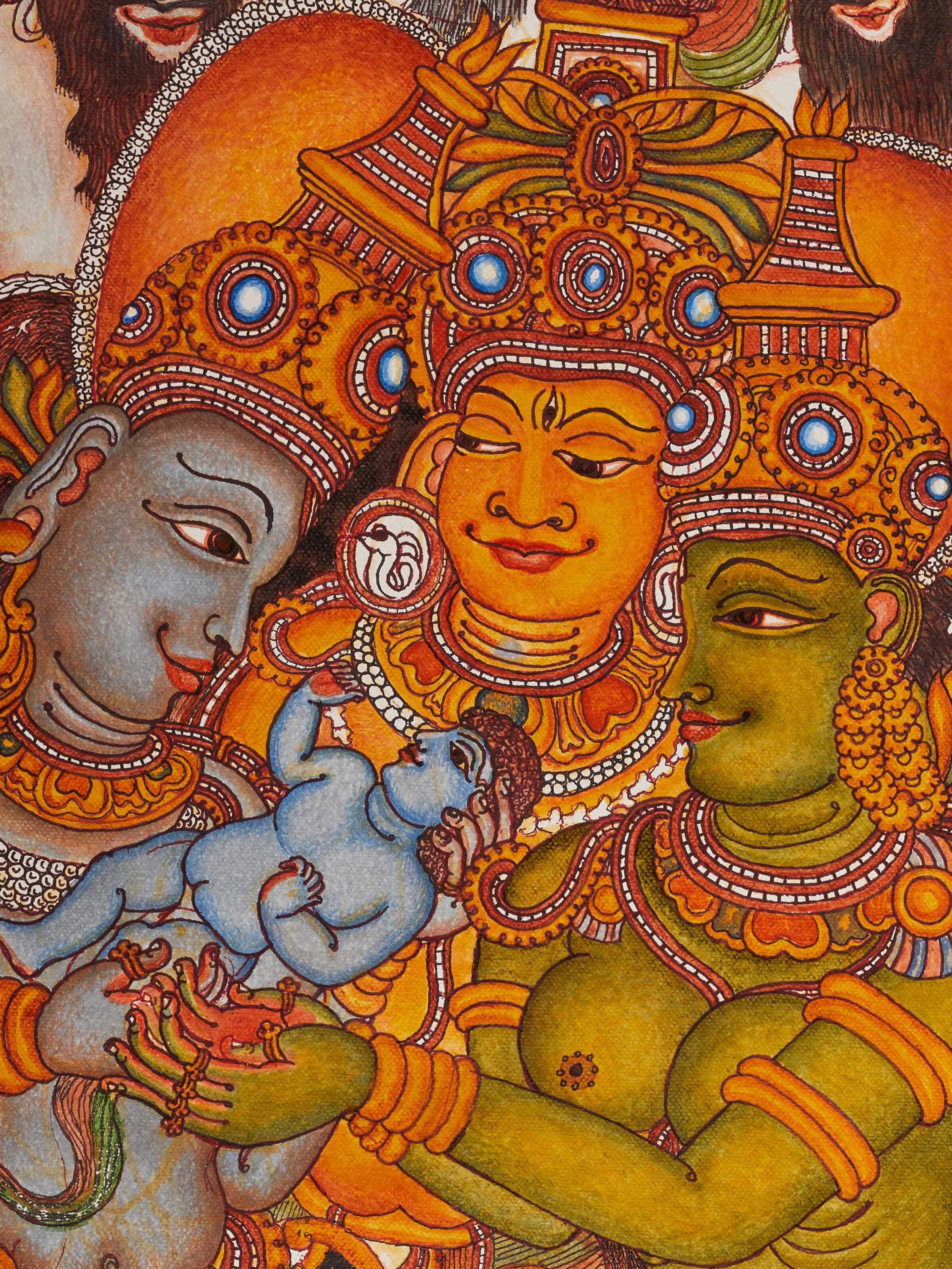 Detailed view of Kudumbam Kerala Mural Painting highlighting intricate designs