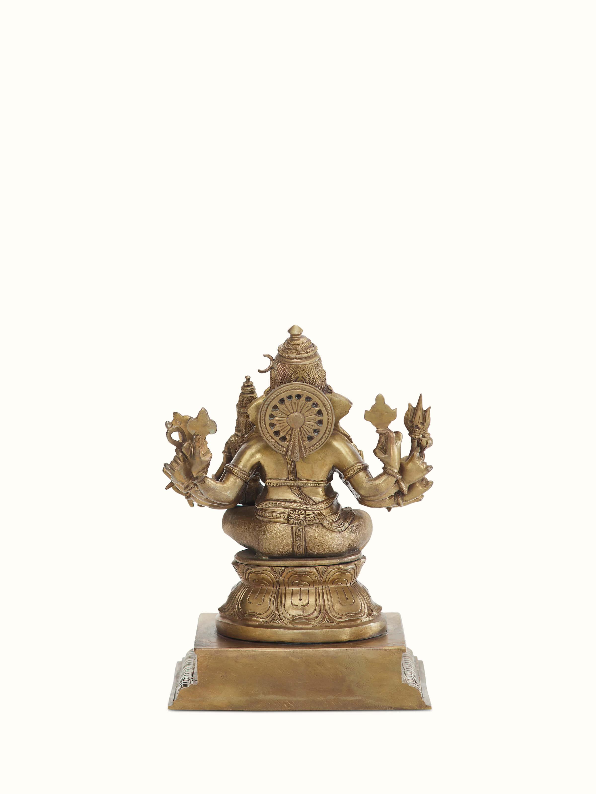 Full view of Lord Ganesha bronze casting idol showcasing the complete sculpture and its artistic elements.