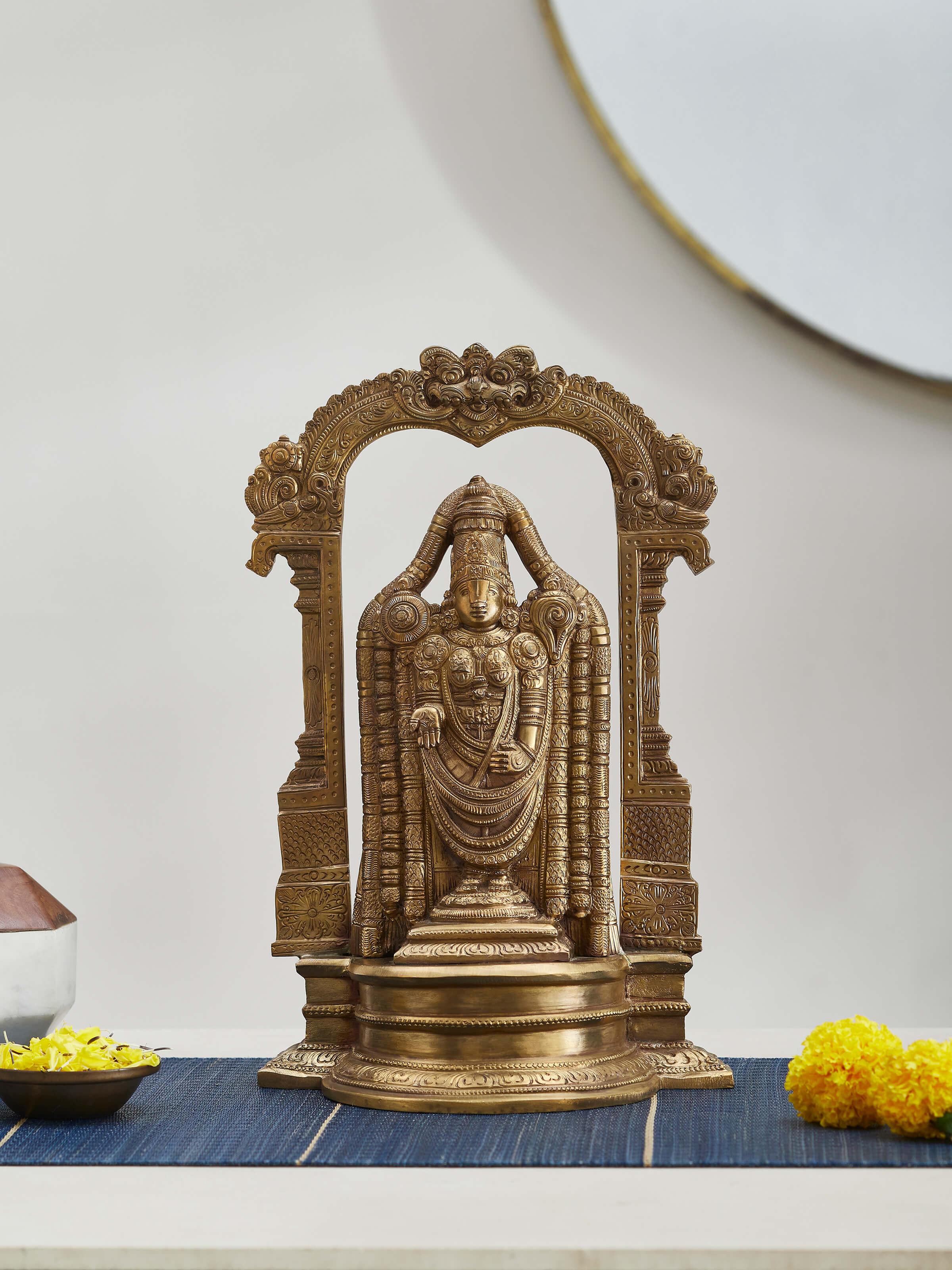 Side view of Balaji Bronze Casting Idol showcasing detailed artwork.