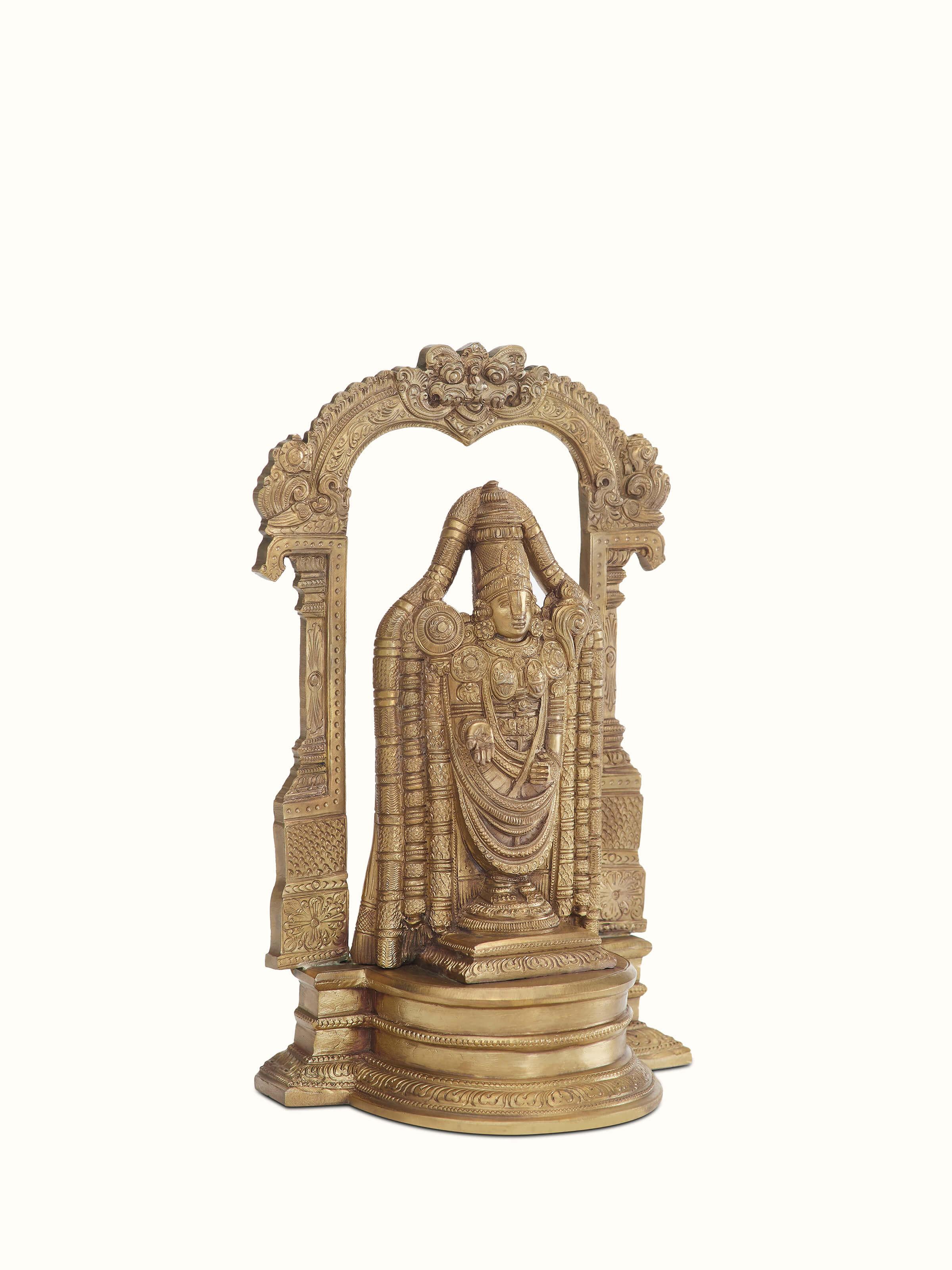 Close-up of Balaji Bronze Casting Idol's intricate metalwork.