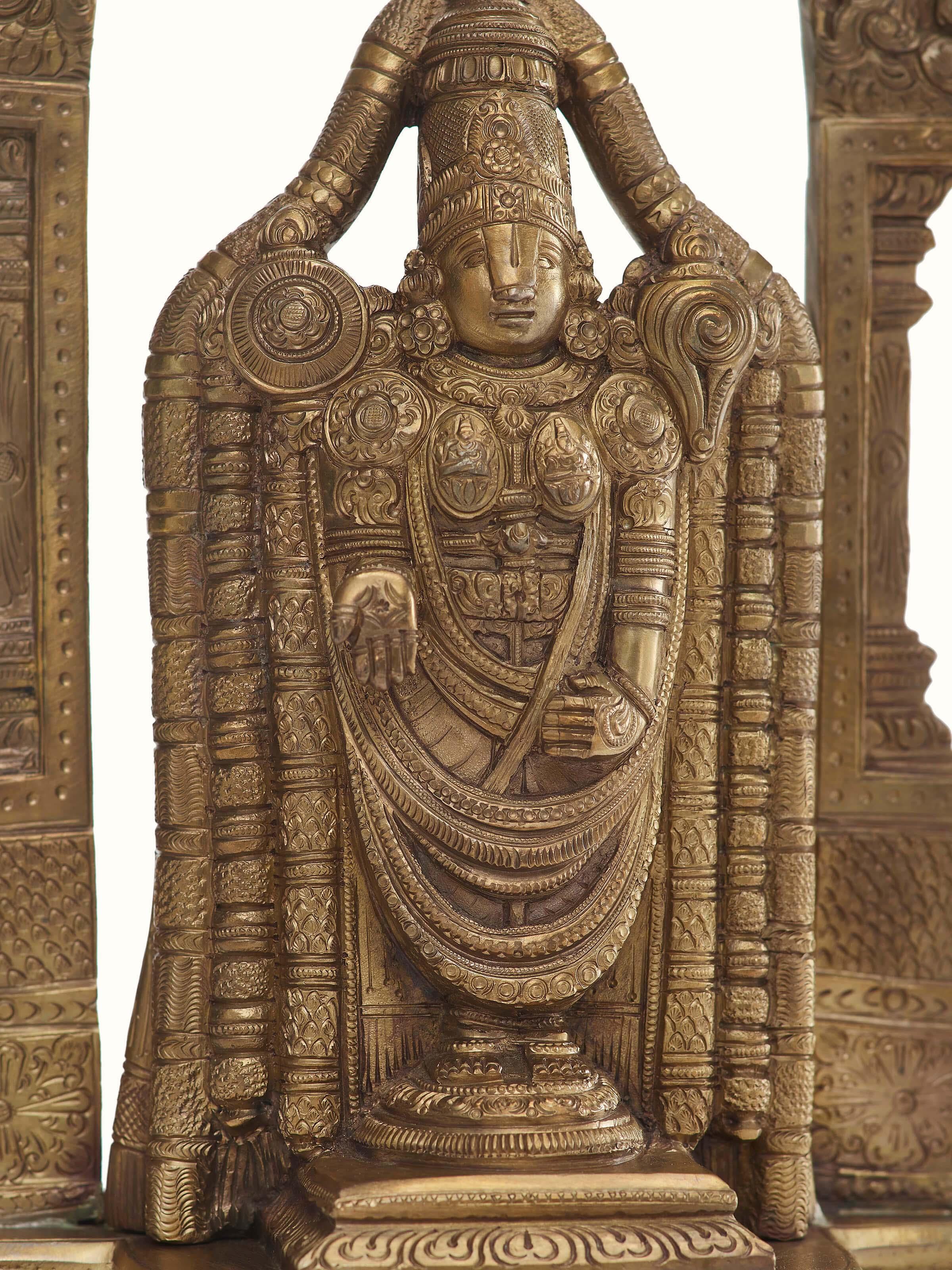Detailed view of Balaji Bronze Casting Idol from a dynamic angle.
