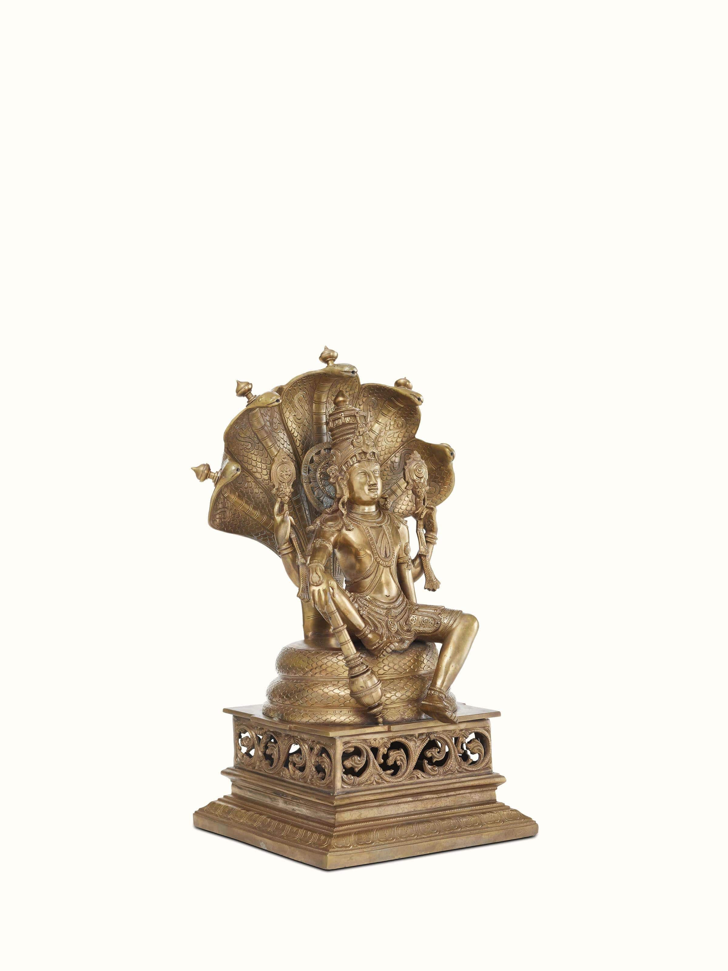 Detailed close-up of Ranganatha bronze casting idol, highlighting the intricate features and craftsmanship.