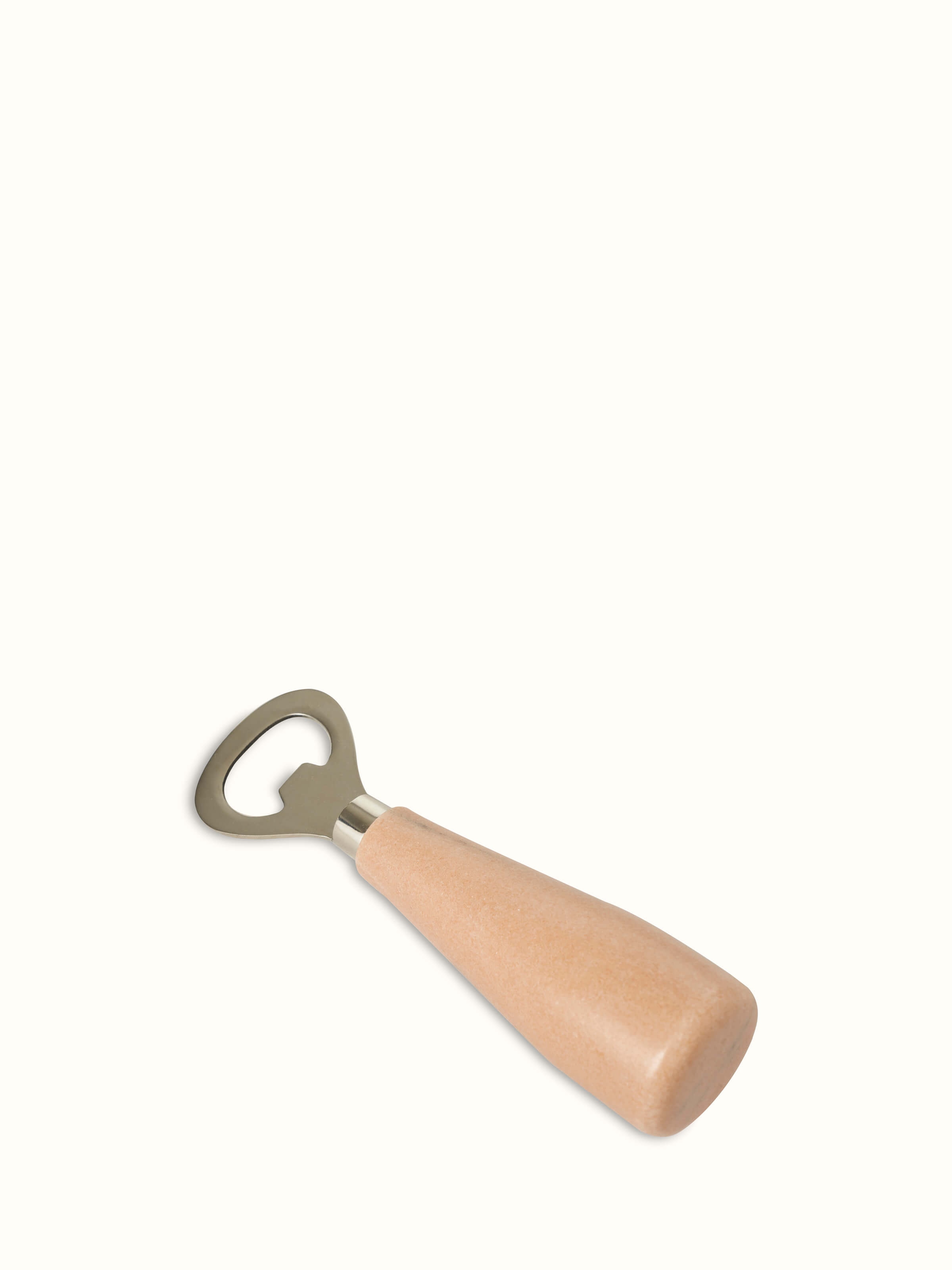 Front view of Marble & stainless steel bottle cap opener in brown, highlighting its sleek and elegant design.
