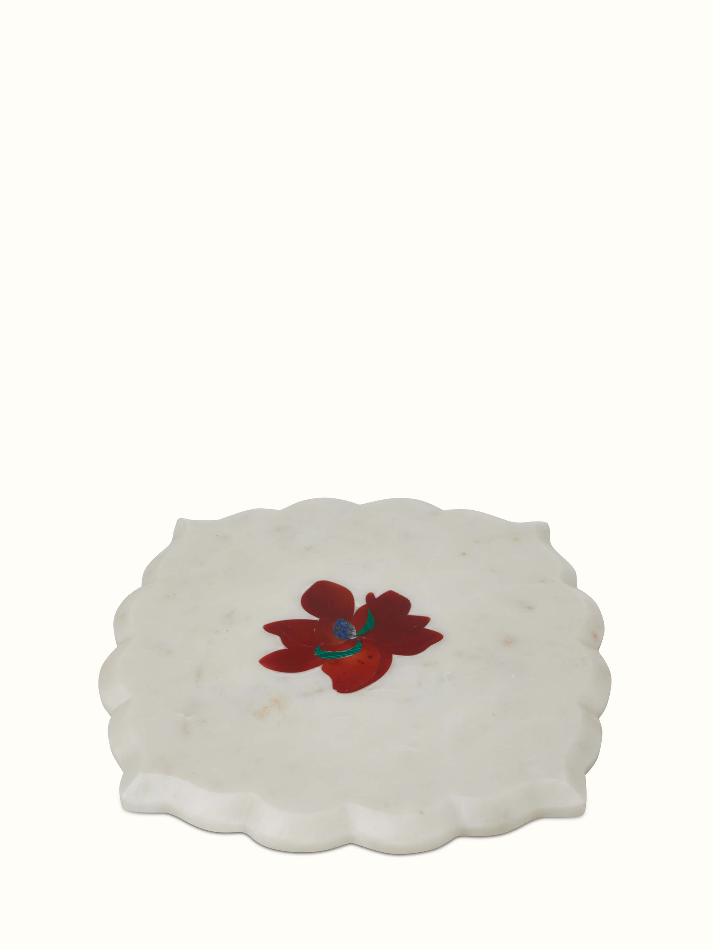 Front view of Marble & coloured stone dessert stand highlighting its elegant design and vibrant colors