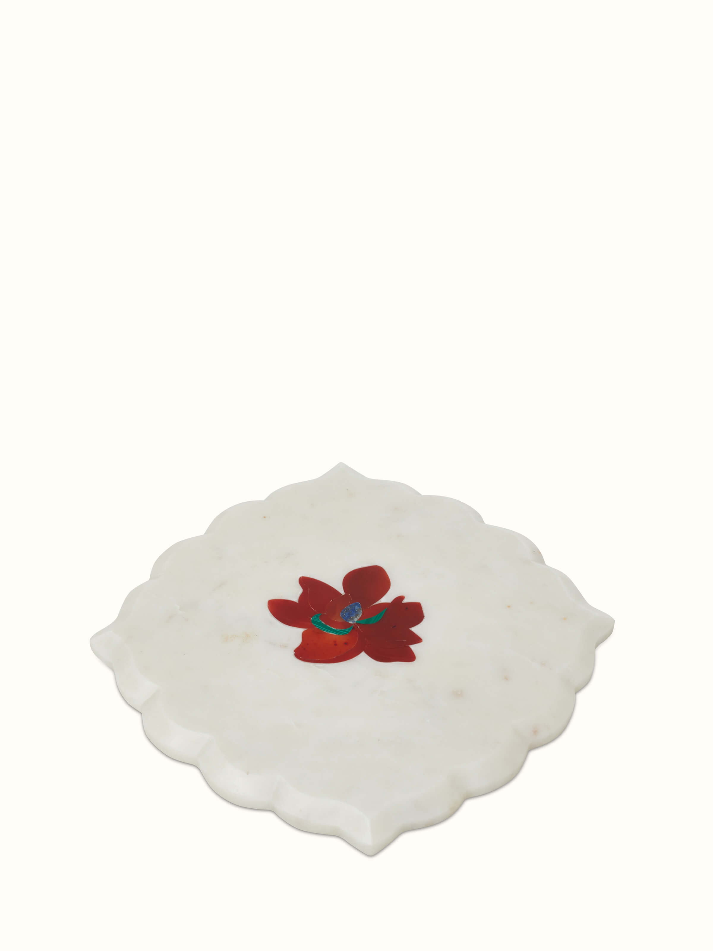 Angled view of Marble & coloured stone dessert stand emphasizing the intricate patterns and craftsmanship