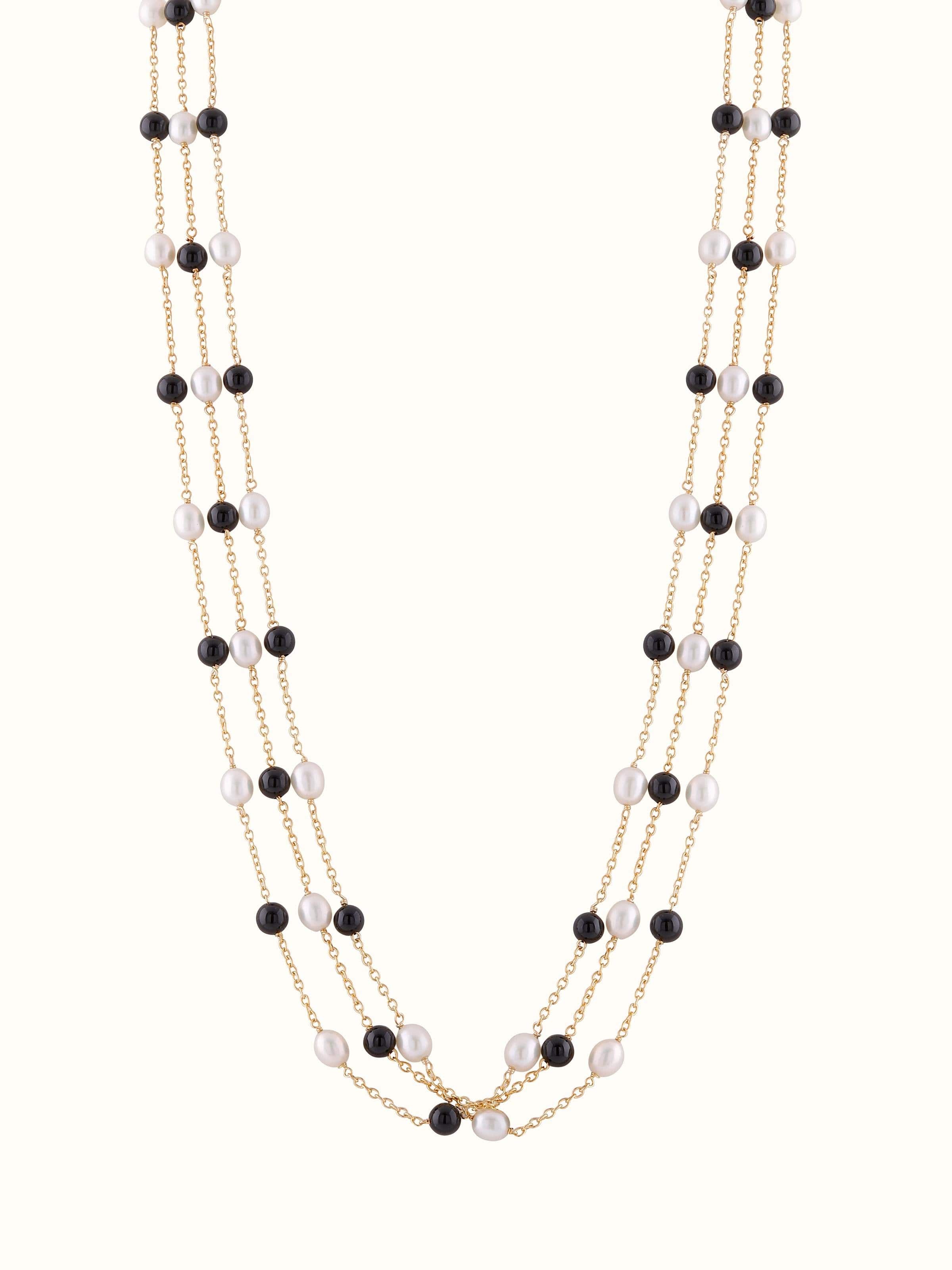 Front view of Gemstone Strings Silver Long Necklace showcasing its elegant design by Swadesh