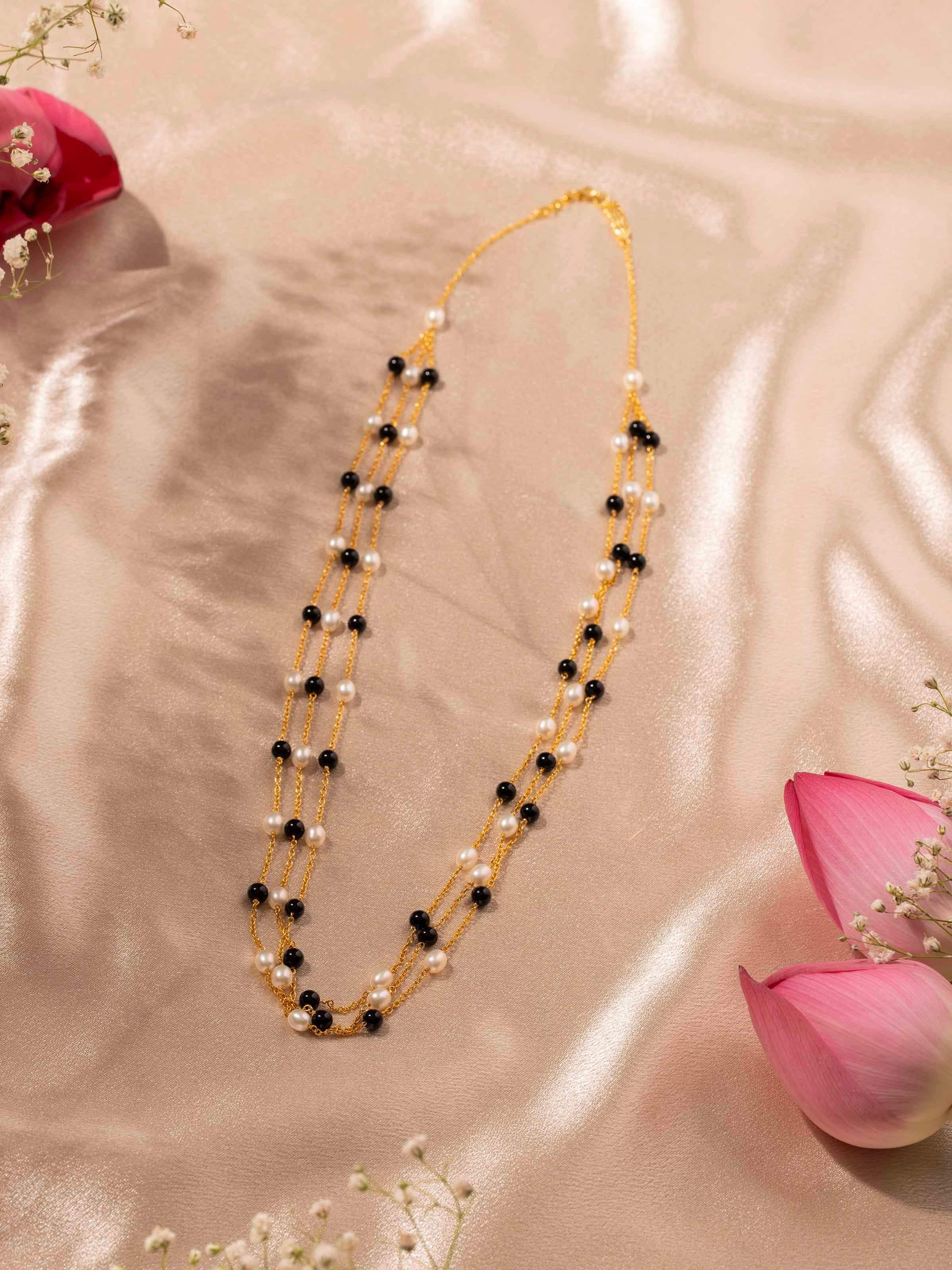 Detailed view of Gemstone Strings Silver Long Necklace showcasing fine gemstone details by Swadesh