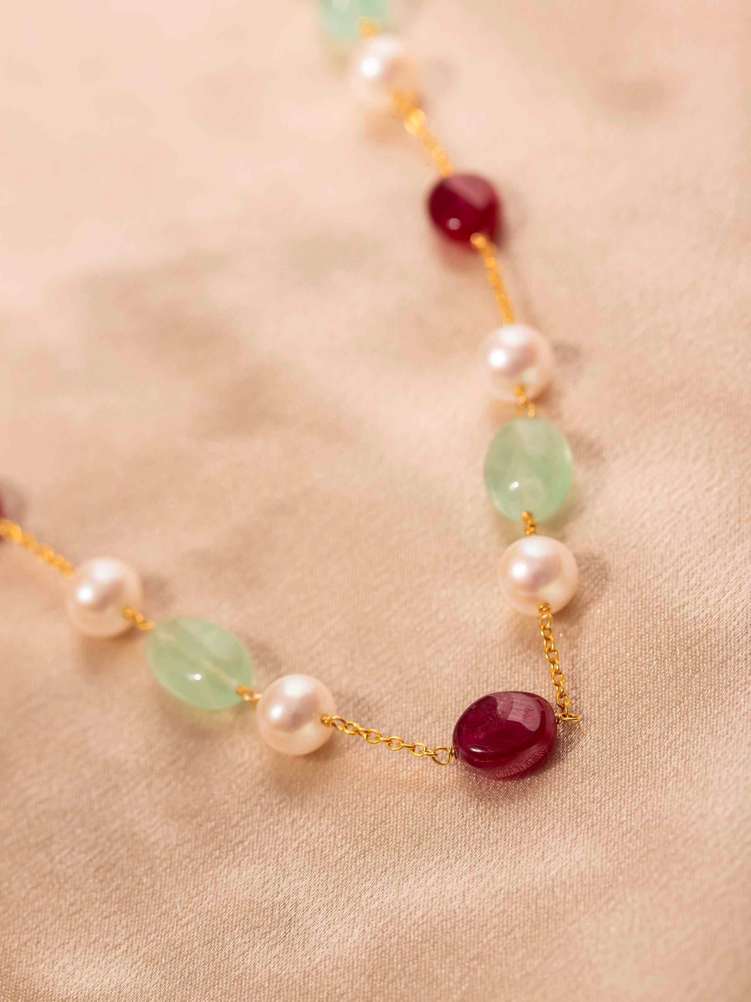 Back view of Gemstone Strings Silver Long Necklace showcasing clasp and detailed silverwork by Swadesh