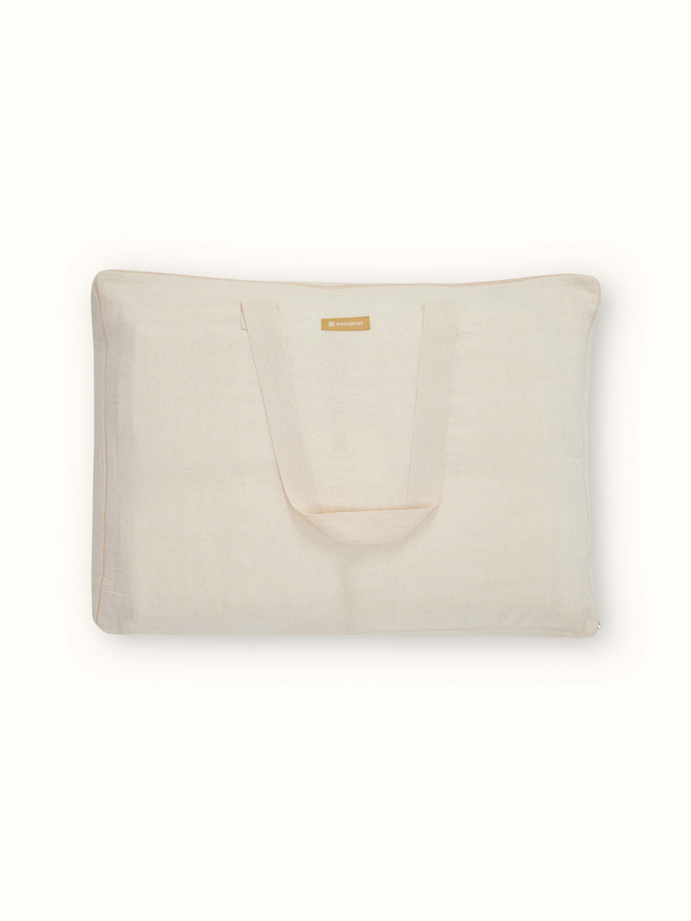 Full view of Pipa ivory solid silk razai embroidered double bedspread set (3 pcs) showing the complete set and its elegance.