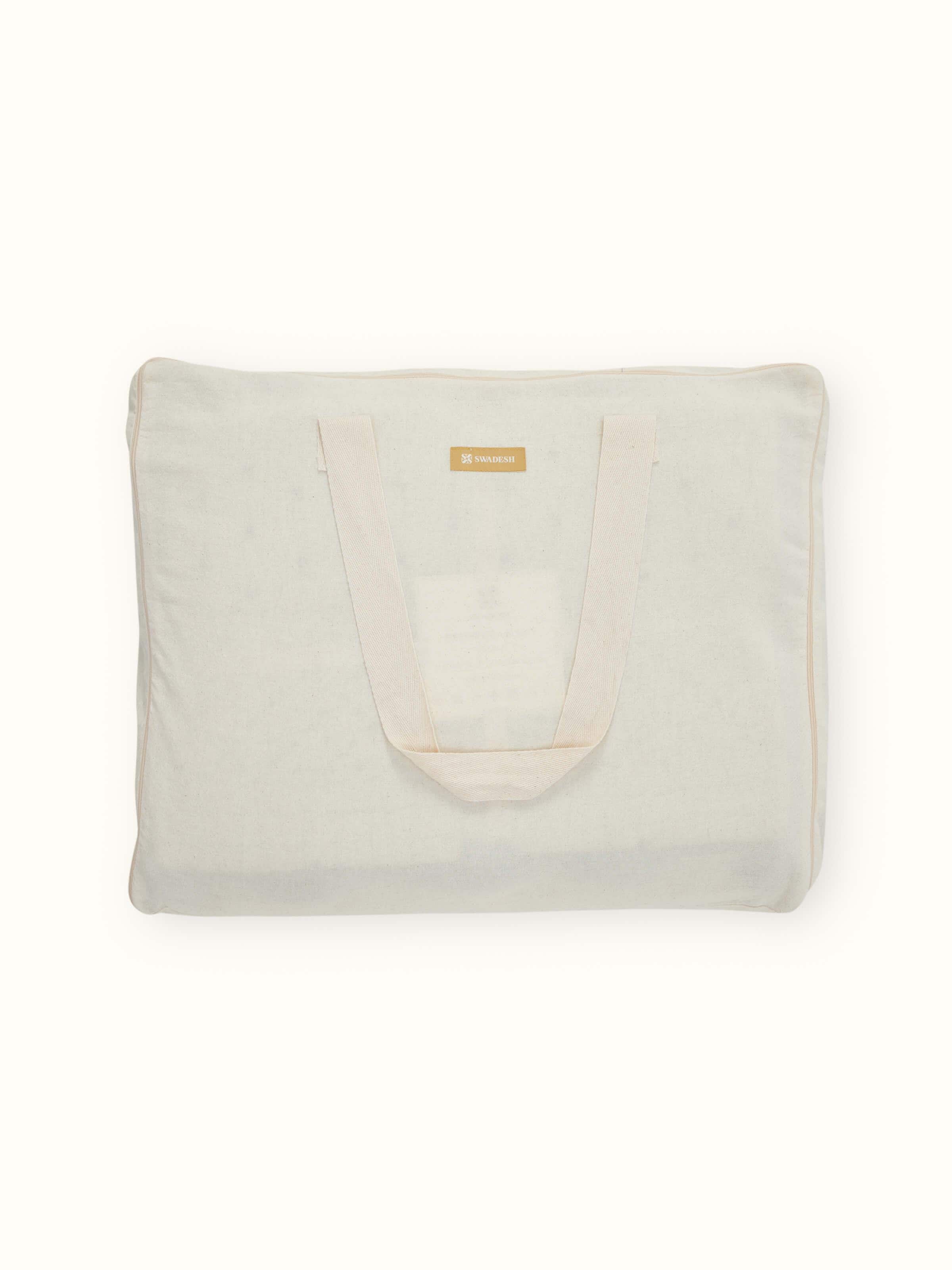 Detailed view of the Nitya Blue Textured Stripe Cotton Razai Bedspread Set, focusing on the texture and design.