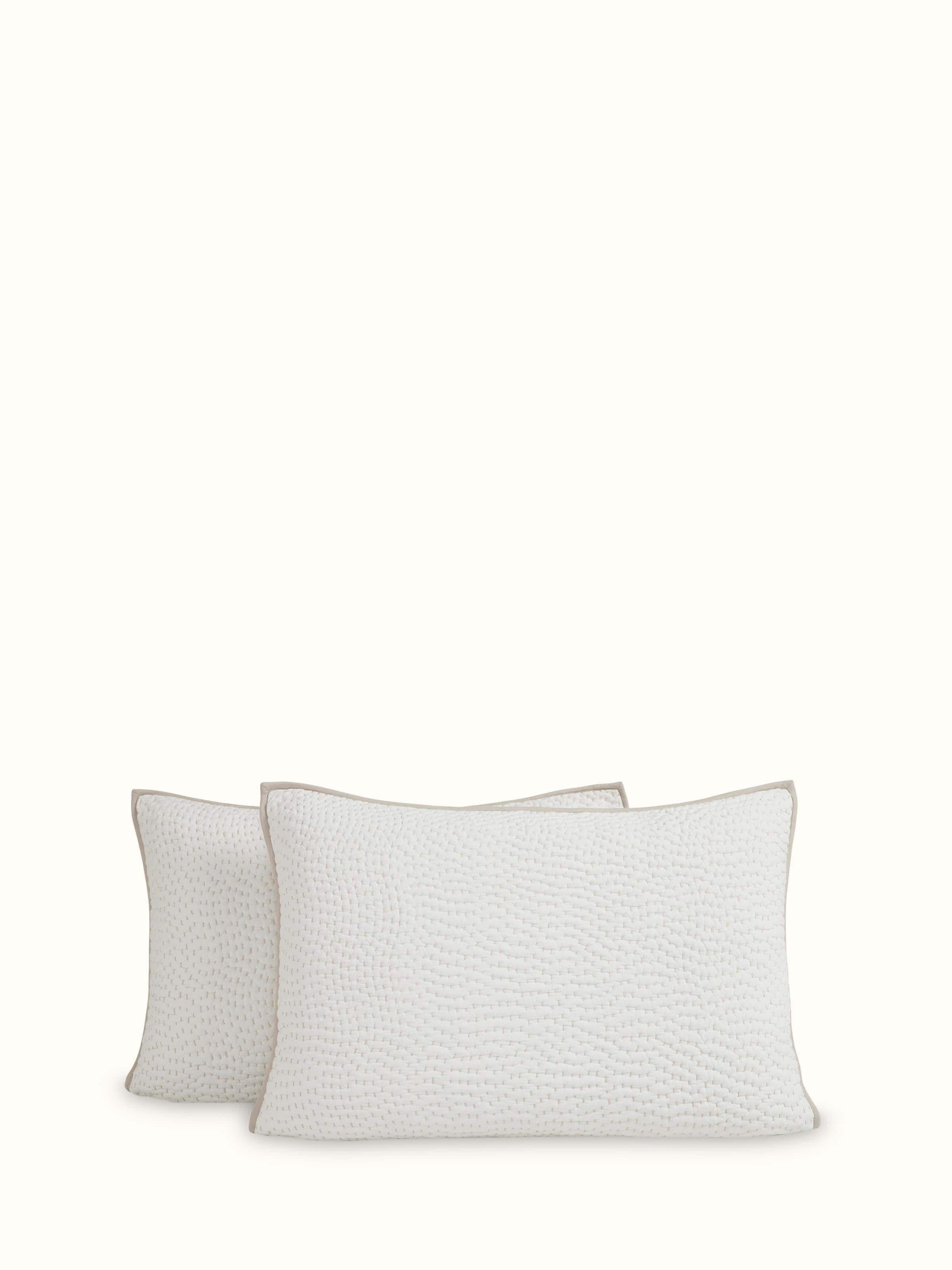 Angle view of Nityam Ivory Two-Tone Textured Cotton Razai Embroidered Double Bedspread Set showing the set’s layout.