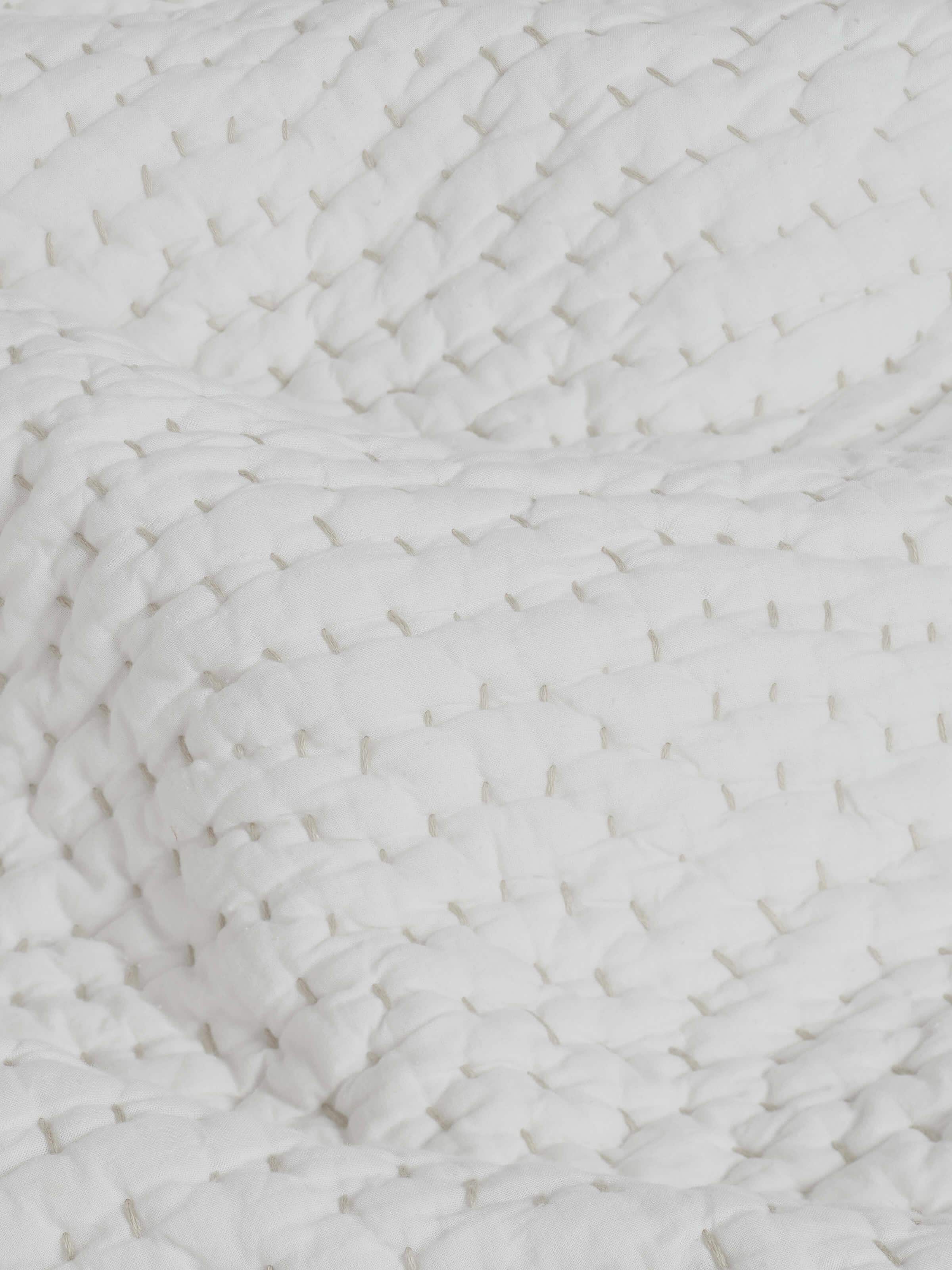 Bird’s-eye view of Nityam Ivory Two-Tone Textured Cotton Razai Embroidered Double Bedspread Set showing overall design.