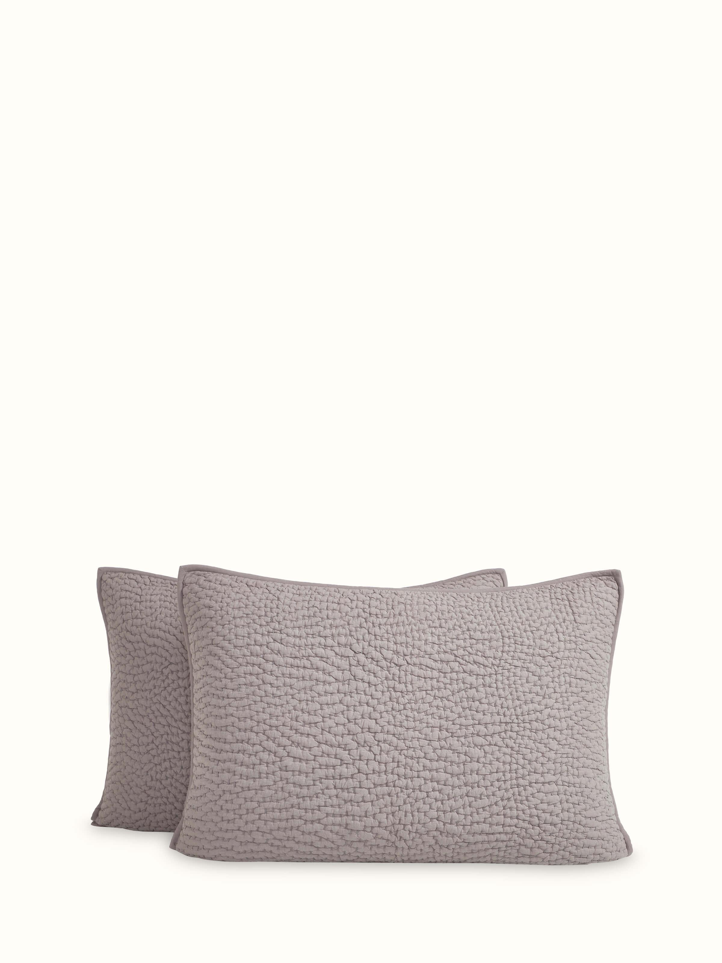 Top view of Nityam grey textured cotton razai double bedspread set (3 pcs) with embroidered detailing