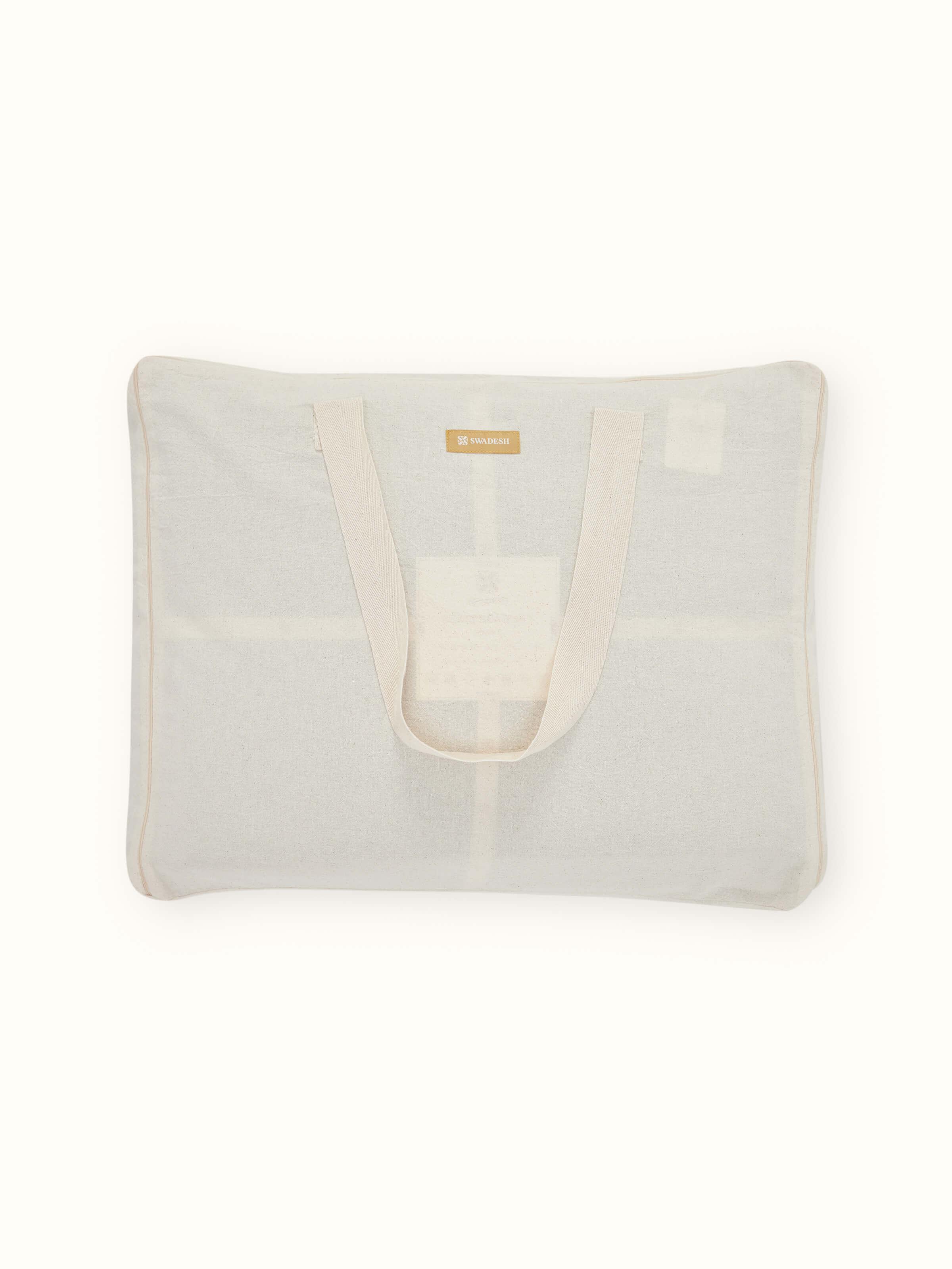 Side view of Nityam grey textured cotton razai double bedspread set (3 pcs) highlighting textured fabric and embroidery