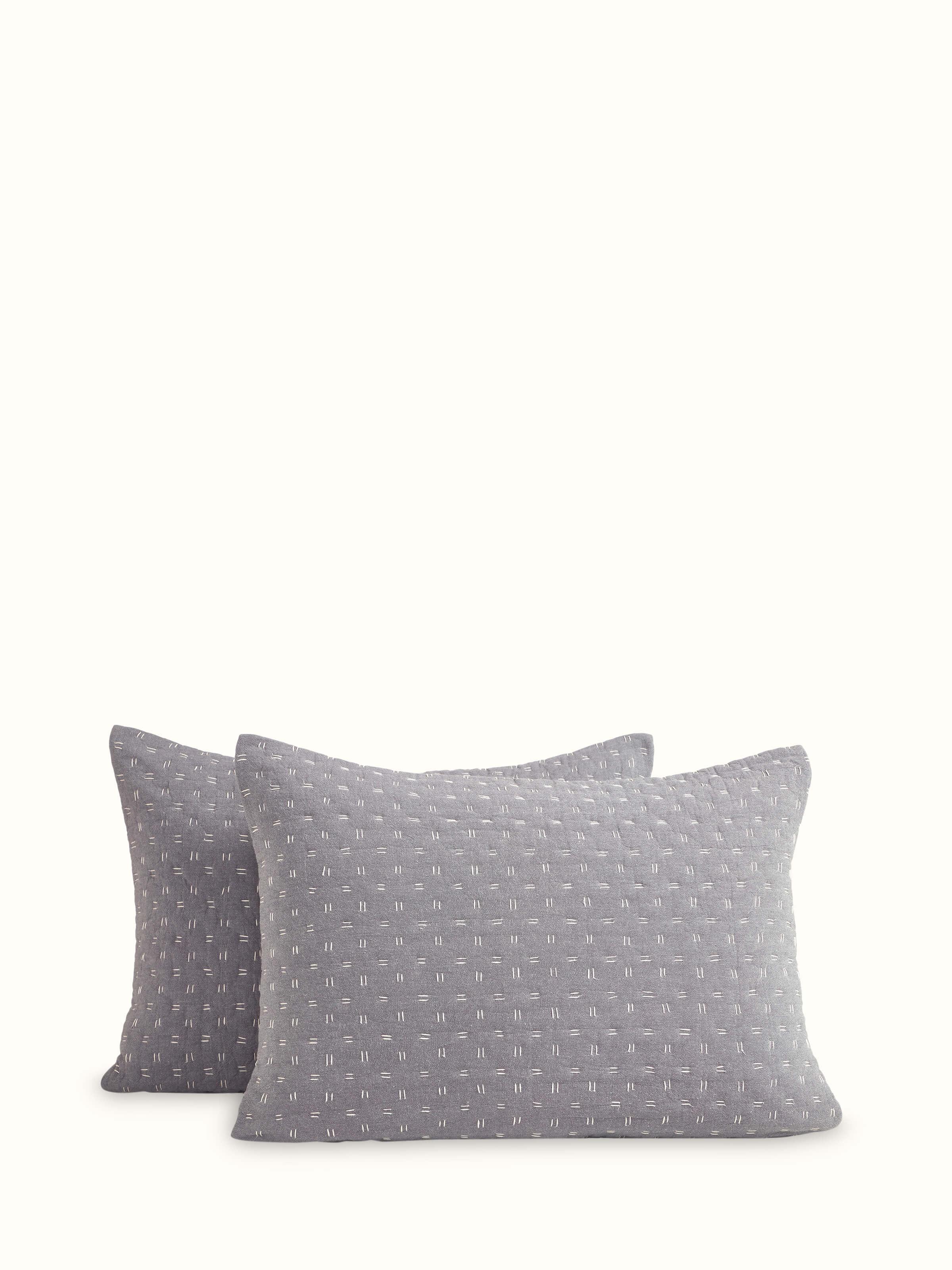 Detailed view of Vaayu Grey Chambray Textured Cotton Razai Embroidered Double Bedspread Set (3 pcs), highlighting the texture and design.
