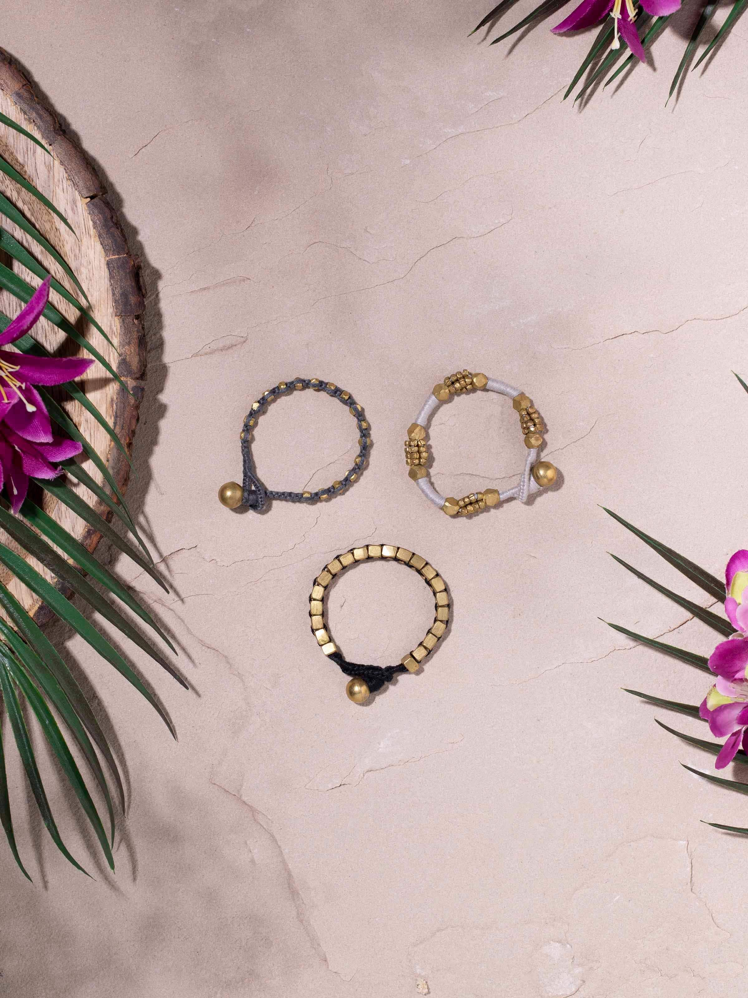 Side view of Dhokra bracelet set (3 pcs) displaying intricate designs and detailed craftsmanship