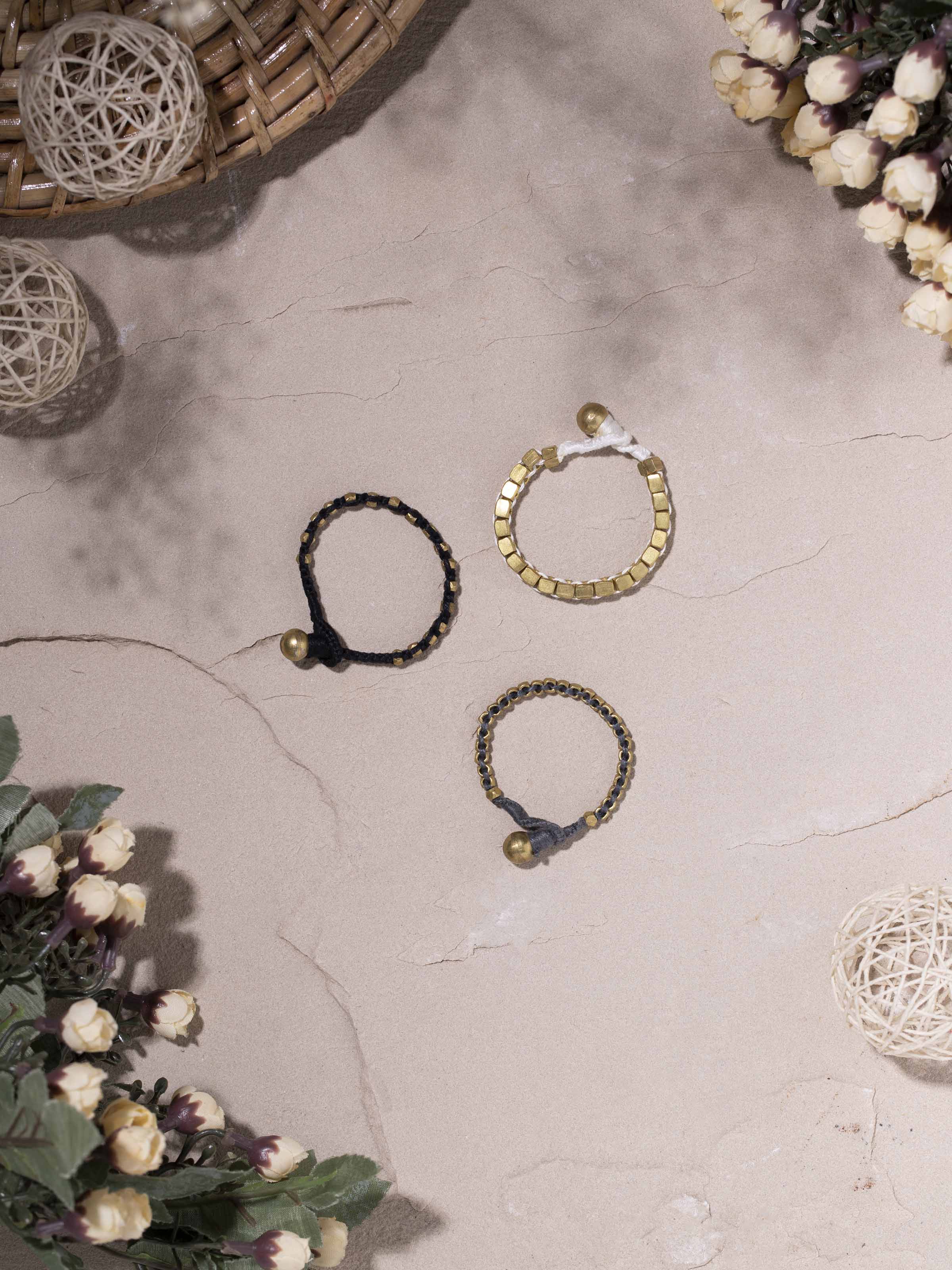 Close-up view of Dhokra Bracelet Set (3 pcs) highlighting intricate Dhokra design.