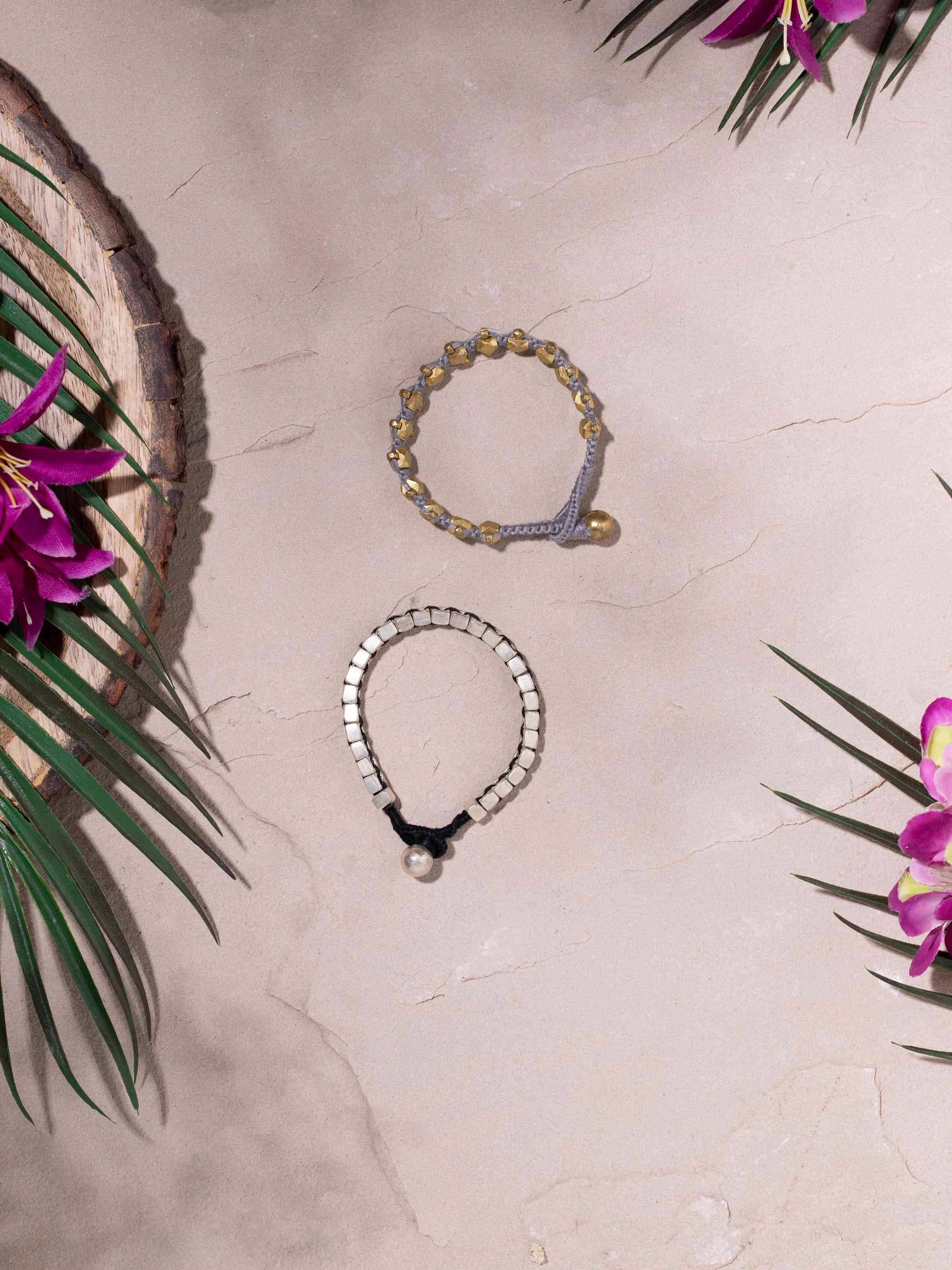 Side view of Dhokra Bracelet Set of 2 highlighting detailed metalwork and traditional design elements.