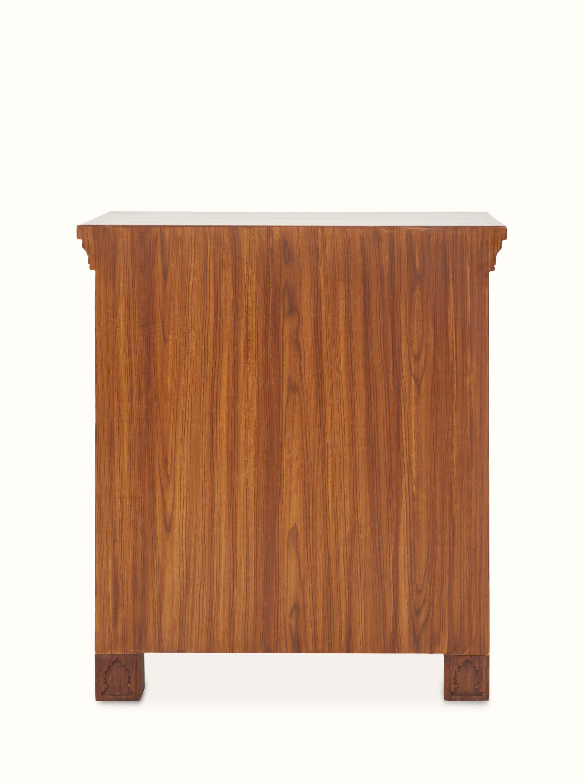 Angled view of the Sheesham wood and glass dressing table and mirror set