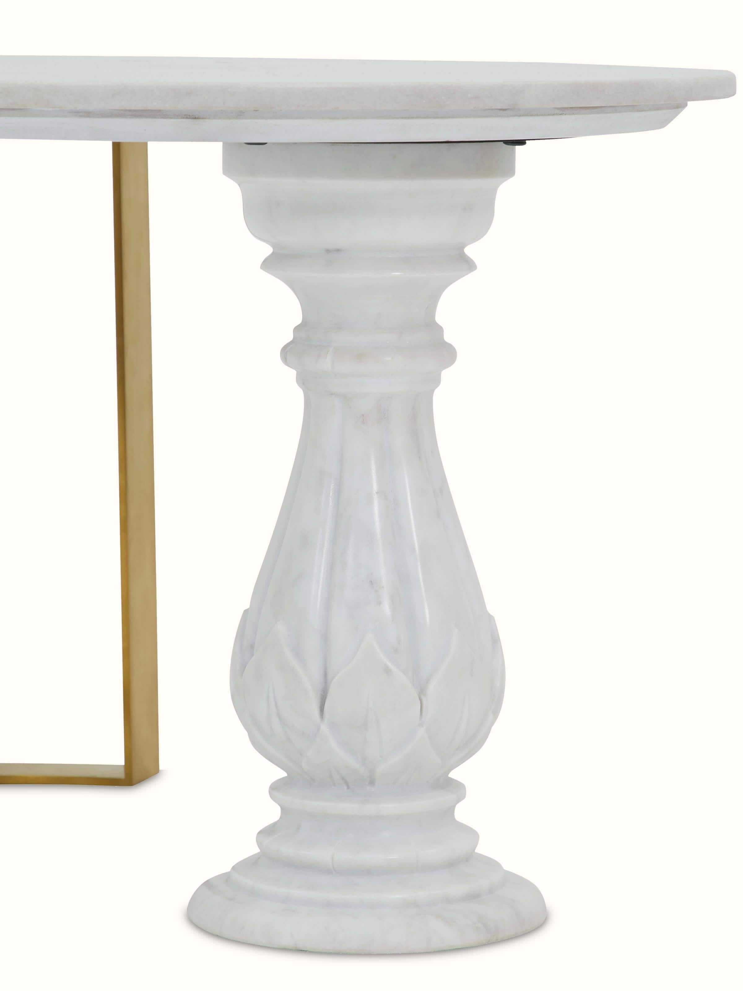 Detailed view of Carved Metal & Marble Top Coffee Table highlighting the fine metalwork and marble surface
