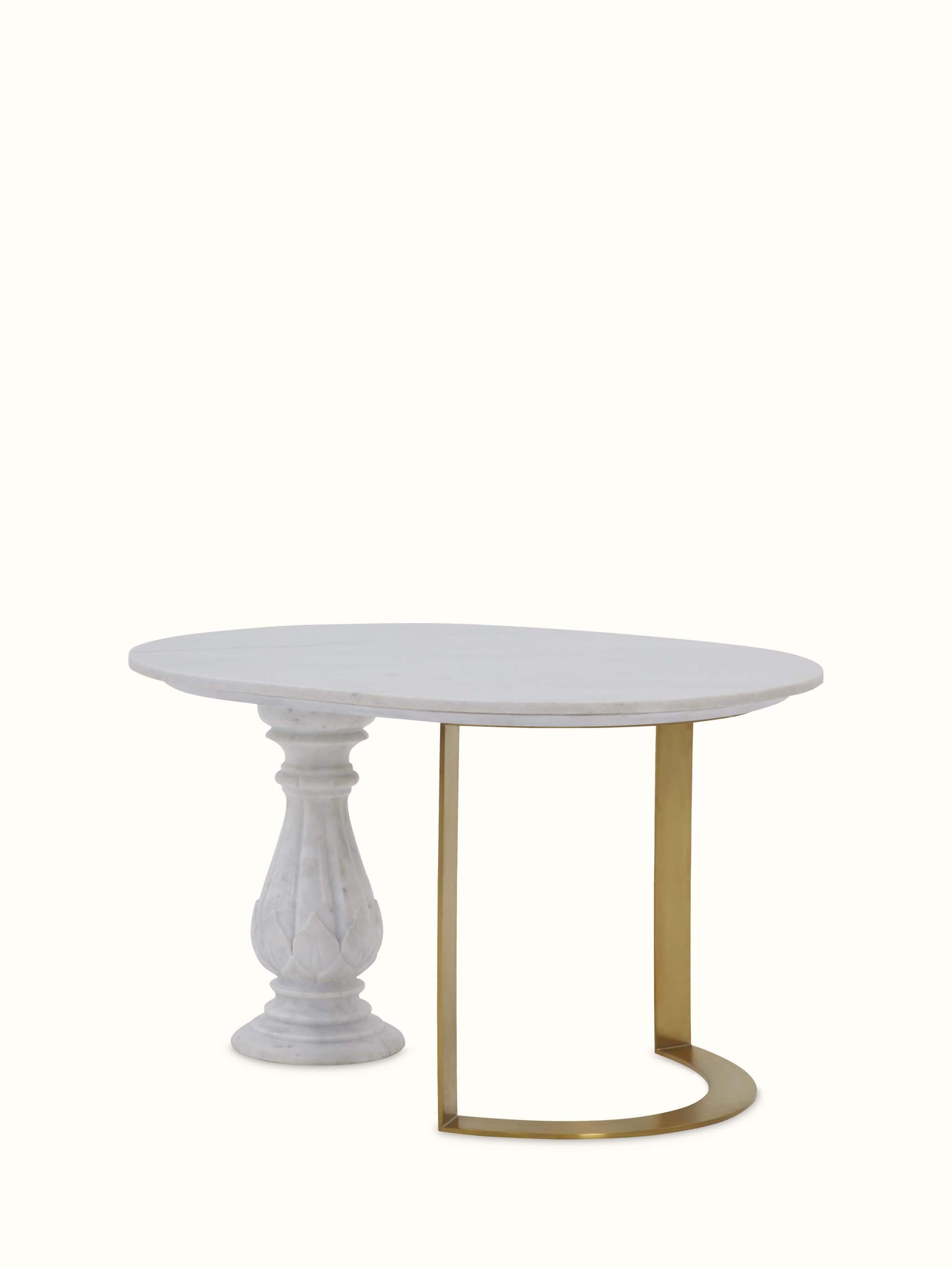 Top view of Carved Metal & Marble Top Coffee Table showing the polished marble and elaborate metalwork