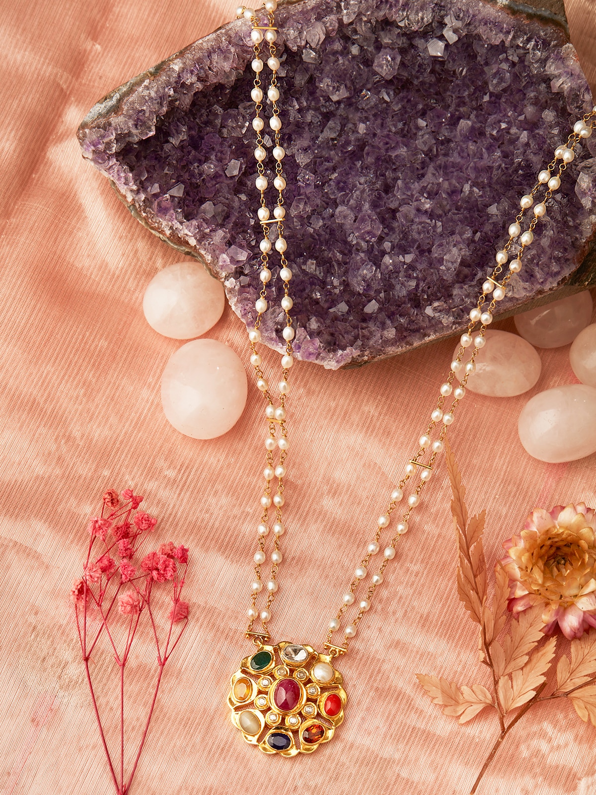 Navratna Silver Pendant & Chain