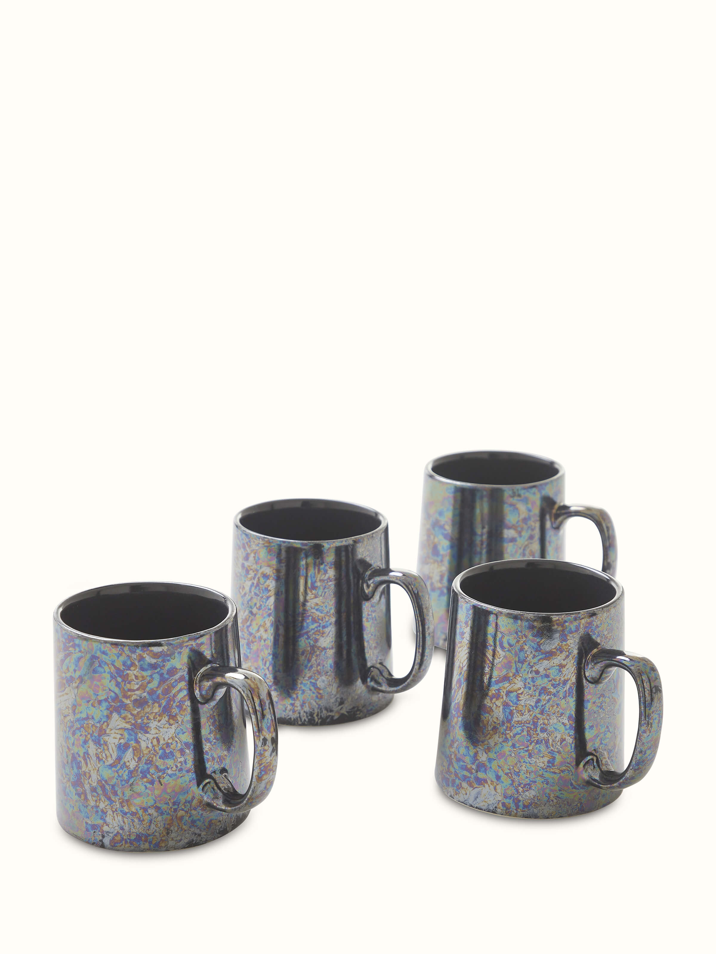 Front view of Khurja Pottery Ceramic Coffee Mugs in black (4 pcs) showcasing the complete set.