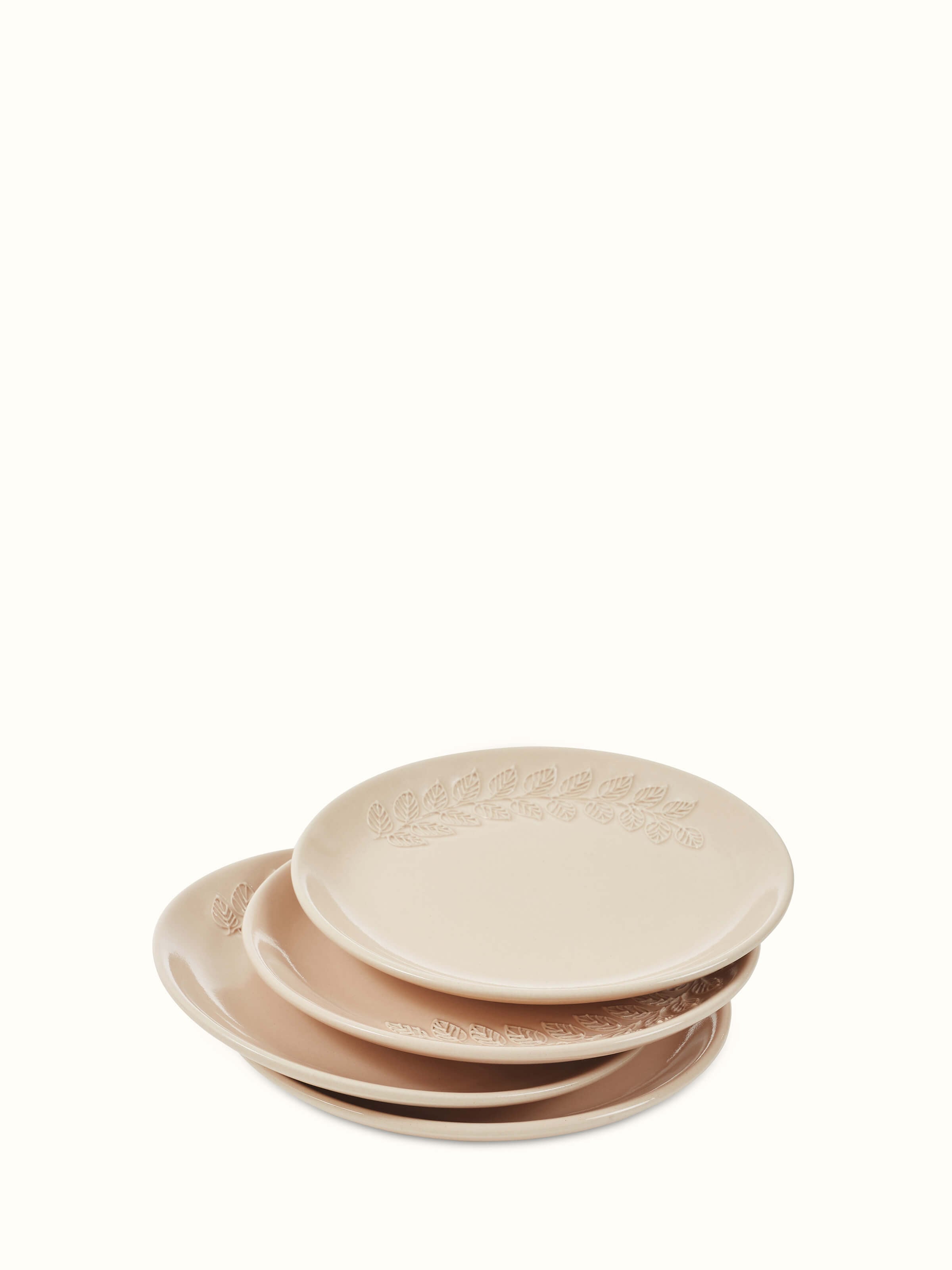 Front view of Khurja pottery ceramic salad plates beige (4 pcs) highlighting the elegant beige color and pottery design