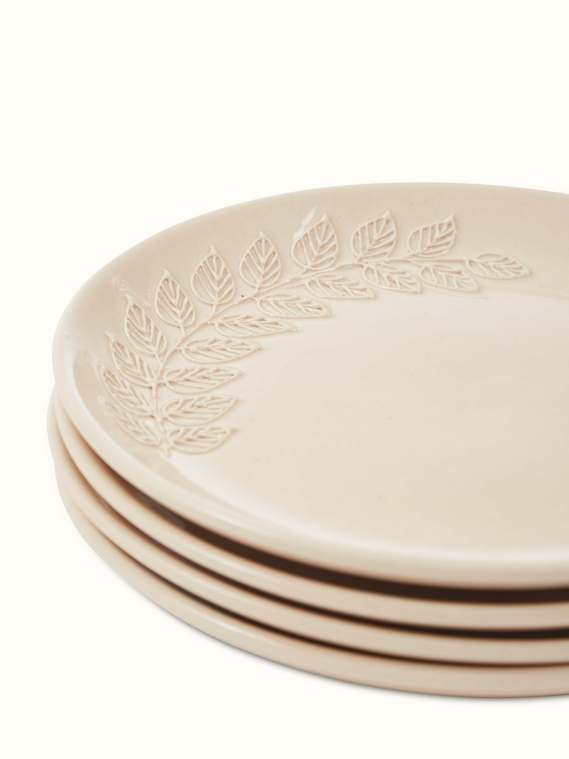 Group view of Khurja pottery ceramic salad plates beige (4 pcs) displaying the uniform design and quality of the set