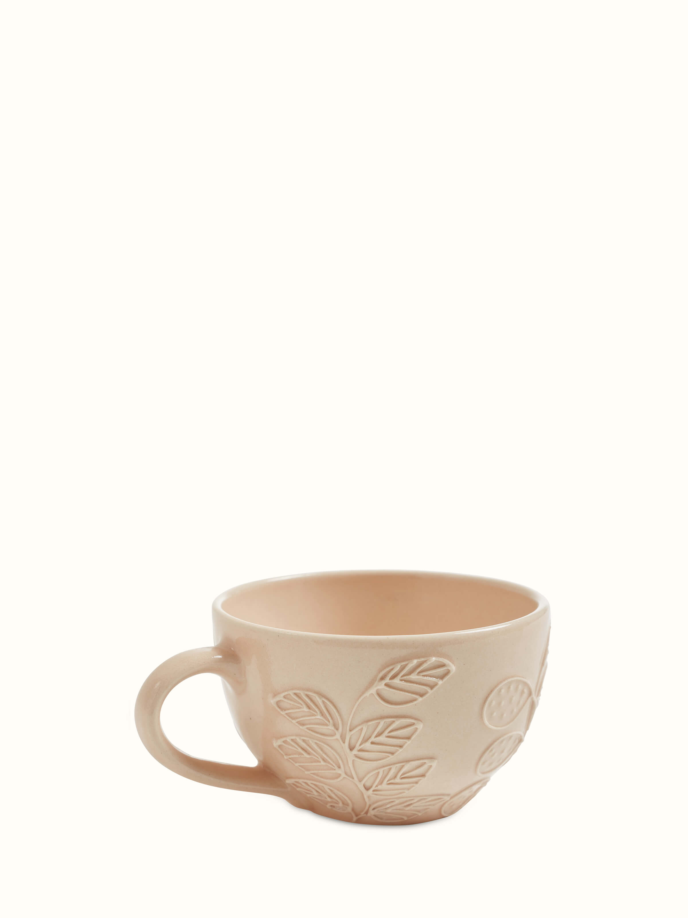 Detailed view of pink Khurja pottery ceramic coffee mugs set of 4