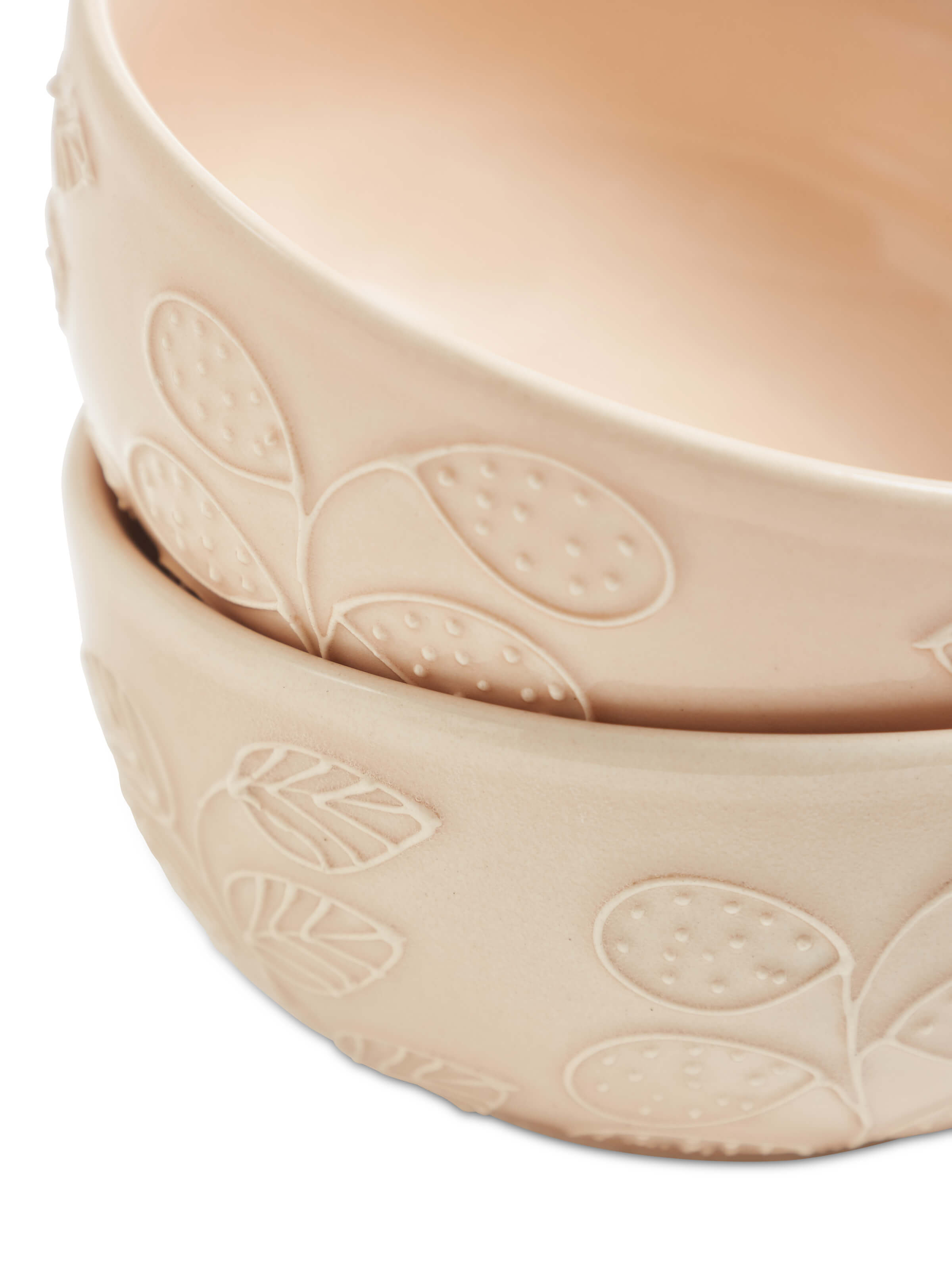 Top view of Khurja pottery ceramic nut bowls in pink highlighting their round shape.