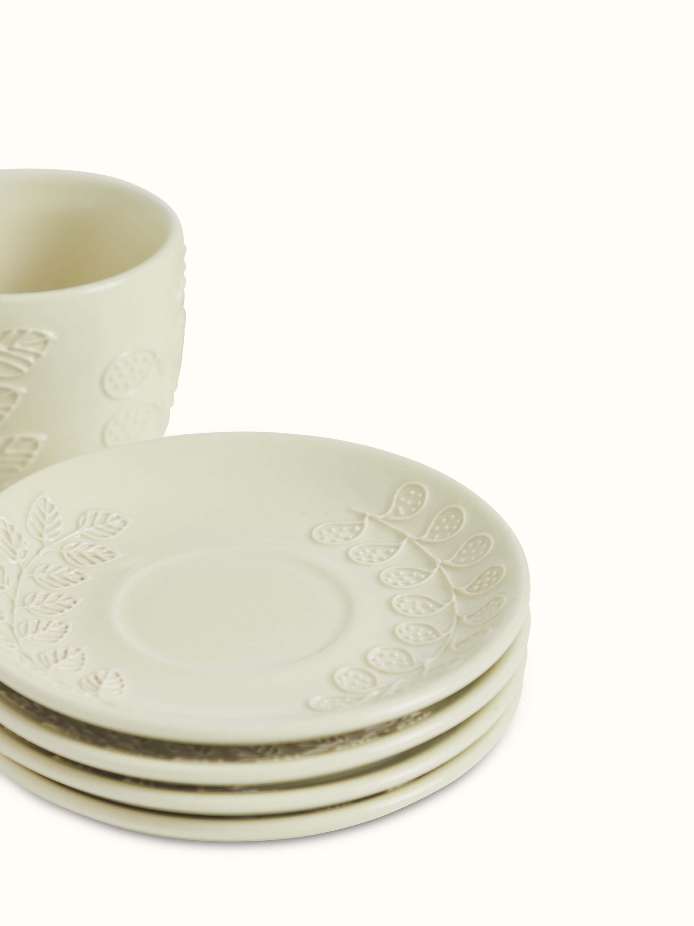 Detailed close-up of Khurja pottery ceramic teacup & saucer set (4 pcs) highlighting the fine glaze
