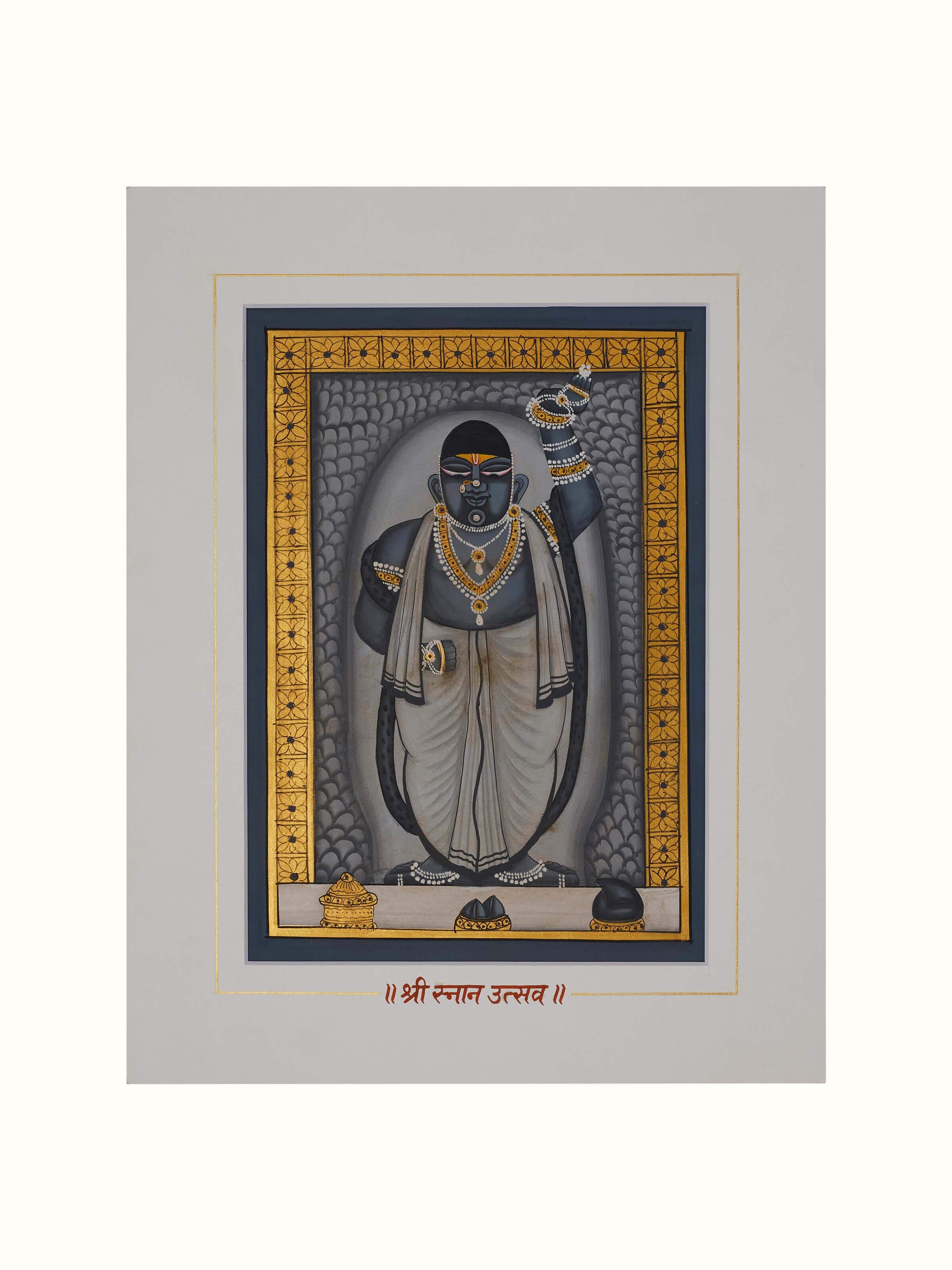 Close-up of Pichwai Shreenathji Painting (24 pcs) focusing on the intricate details and textures of the artwork.