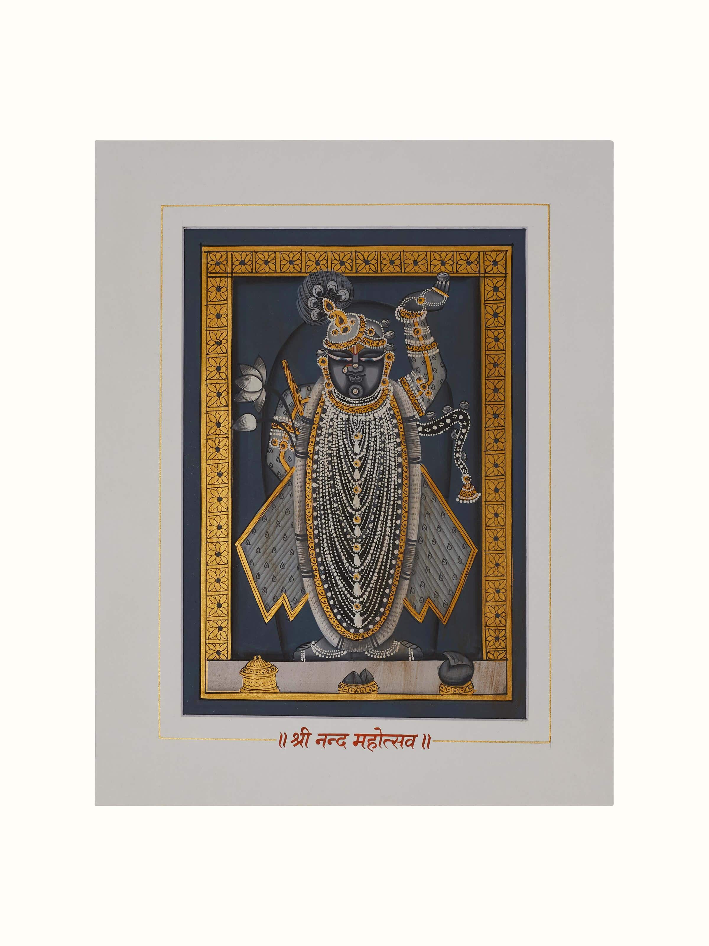 Side view of Pichwai Shreenathji Painting (24 pcs), showing the depth and layering of the painting.